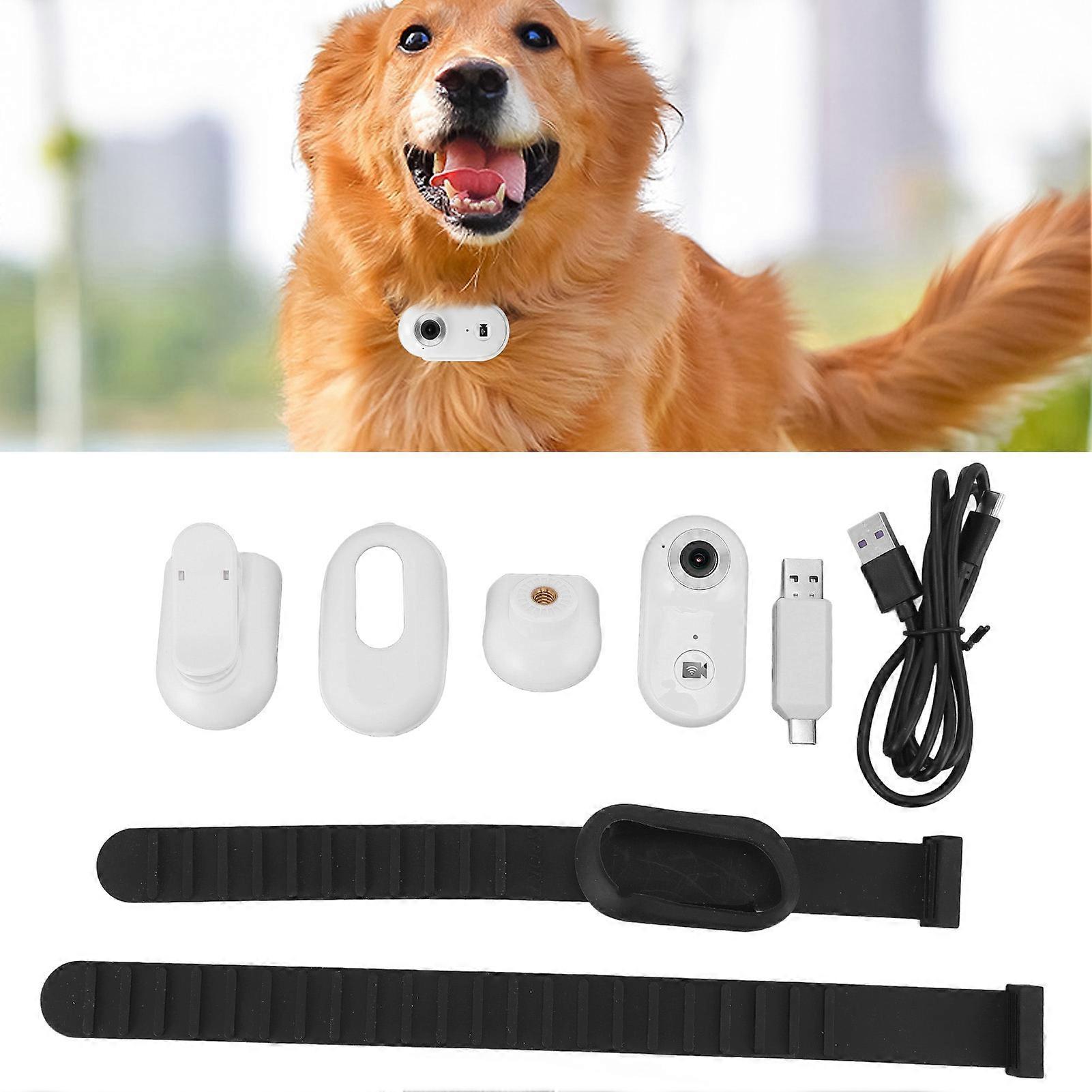 Pet Collar Camera 1080P HD 2.4G Wireless Dog Cat Wearable Video Recorder Loop Recording Small Action Camera with APP for Outdoor Vlogging White 