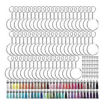 300 Pcs Acrylic Keyring Blanks Tassels Set, with Tassels Key Ring with Chain Jump Rings and Screw E