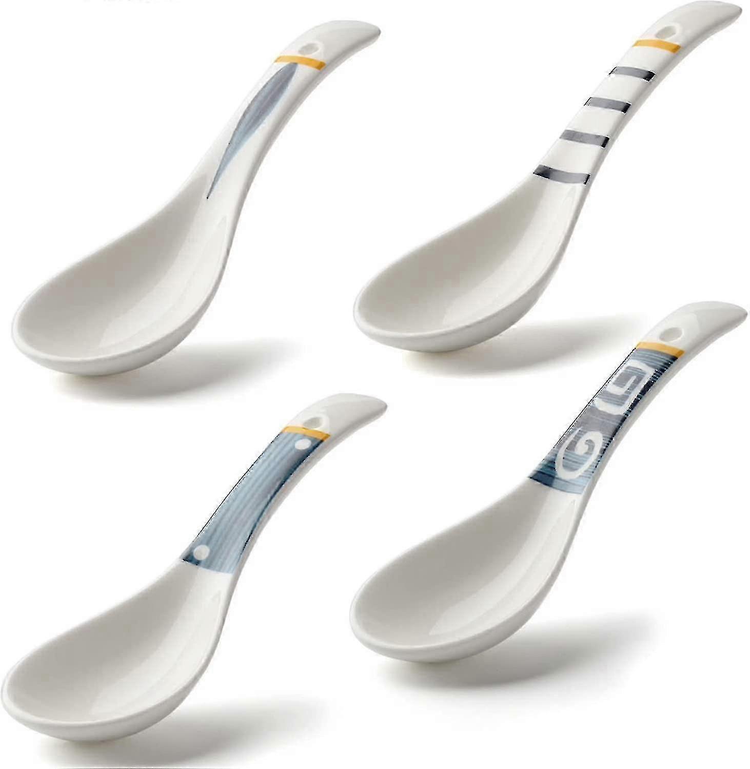 Set of 4 Ceramic Soup Spoons Perfect for Ramen and Asian Soups, Porcelain Design for Use with Various Brands