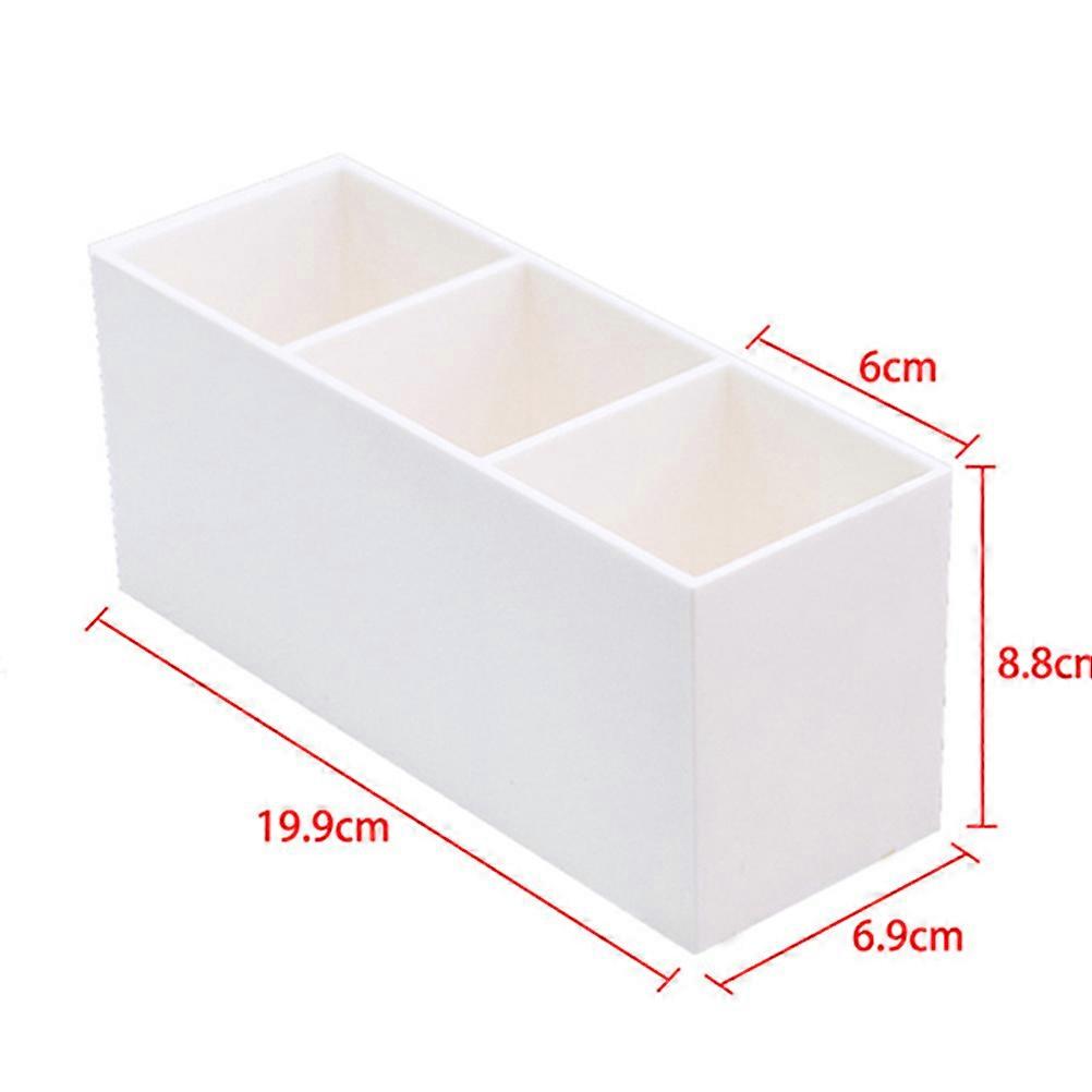 3 Compartment Acrylic Makeup Brush Organizer – White Cosmetic Storage Box for Eyebrow Pencils, Lipstick & Accessories – Desktop Use for Home & Office