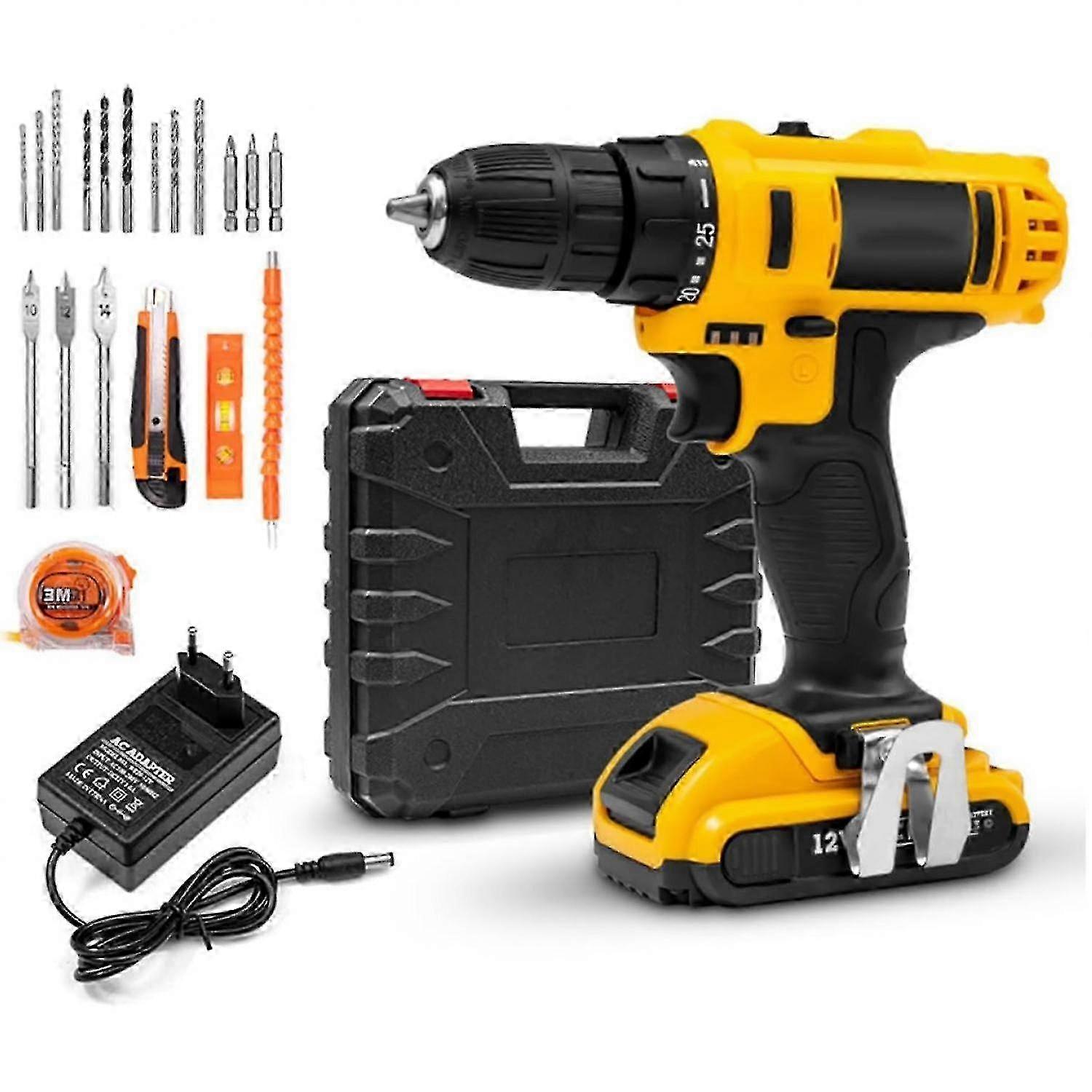 21V Cordless Drill Set, Home Drill Driver 3/8" Keyless Chuck, Cordless Screwdriver Drill, 2 Variable Speeds, 25+1 Torque Settings -GSL