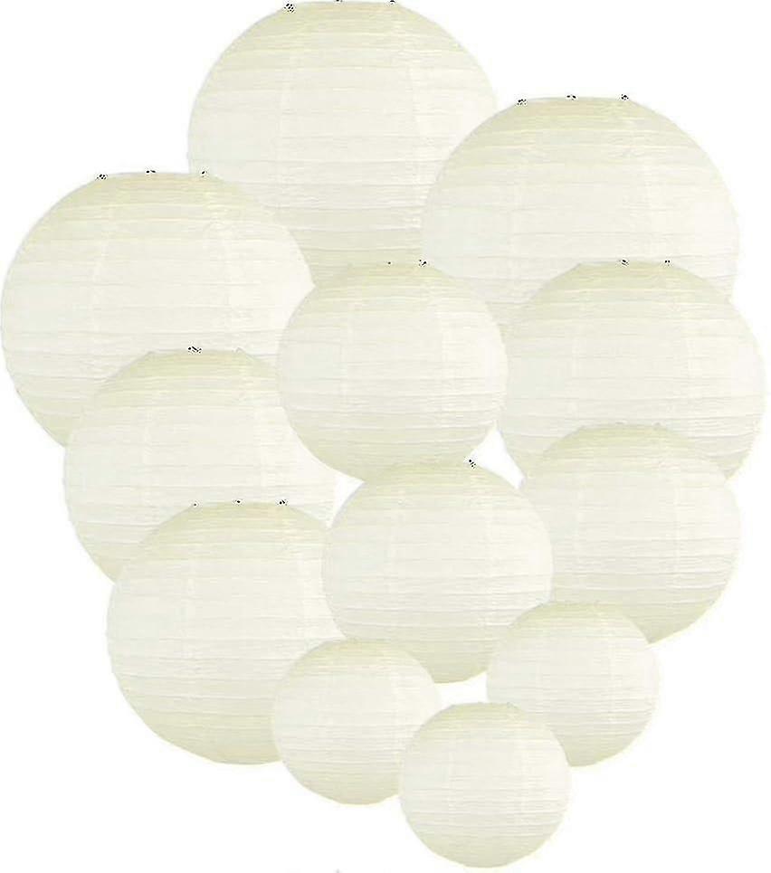 12 Pcs Multicolor Paper Lanterns, 4 Sizes, Ivory White Party Decor