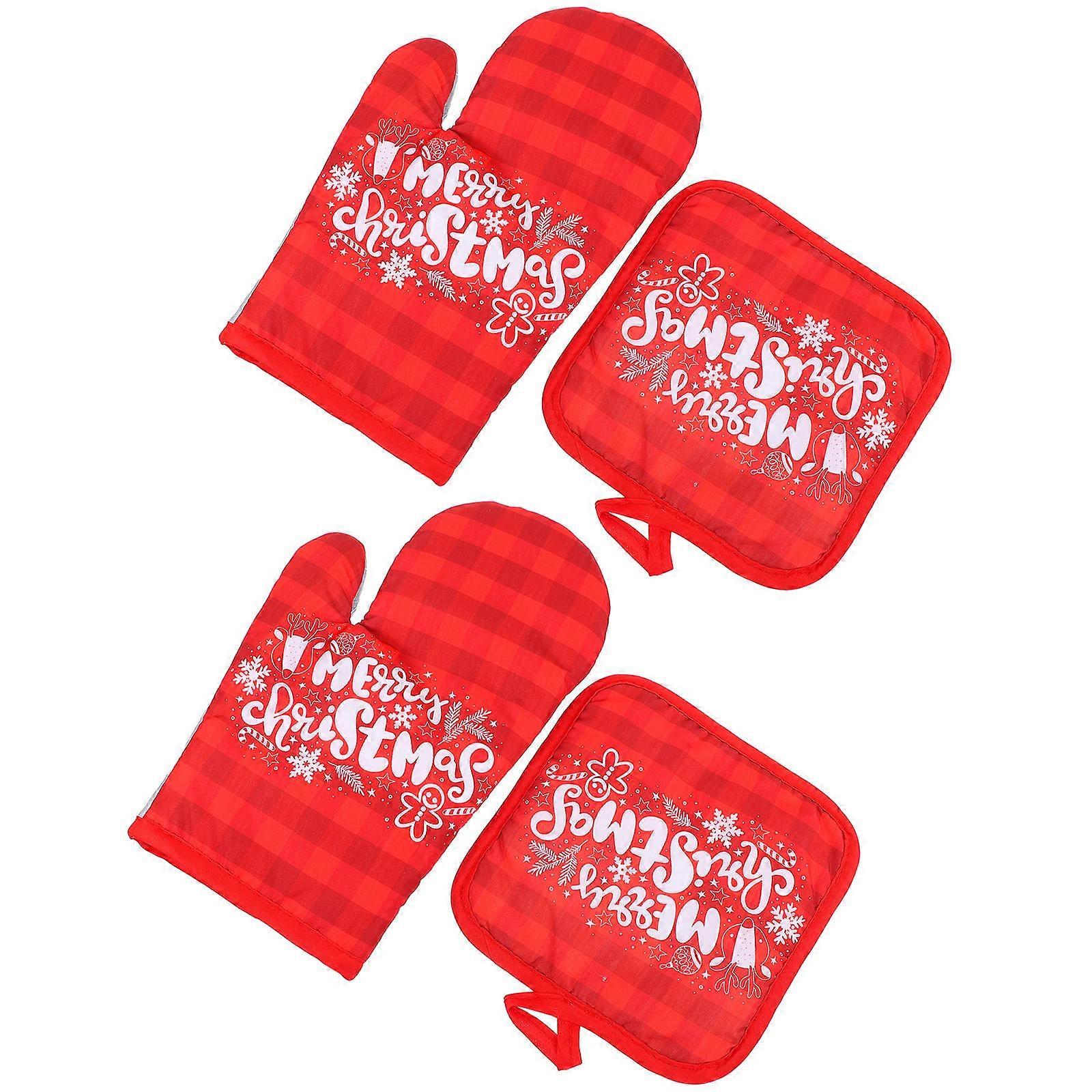 Red Plaid Oven Gloves & Heat Resistant Table Mats Set – Insulated Kitchen Mitts with Cushioned Lining for Comfortable, Non Slip Baking and Cooking