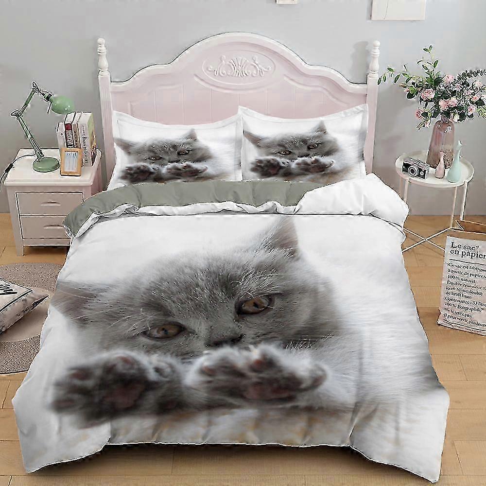 Comforter Bedding Set with Pet Cat Design for Boys and Girls, Includes Duvet Cover, Pillowcase, and Bed Linen, King and Queen Size Options A