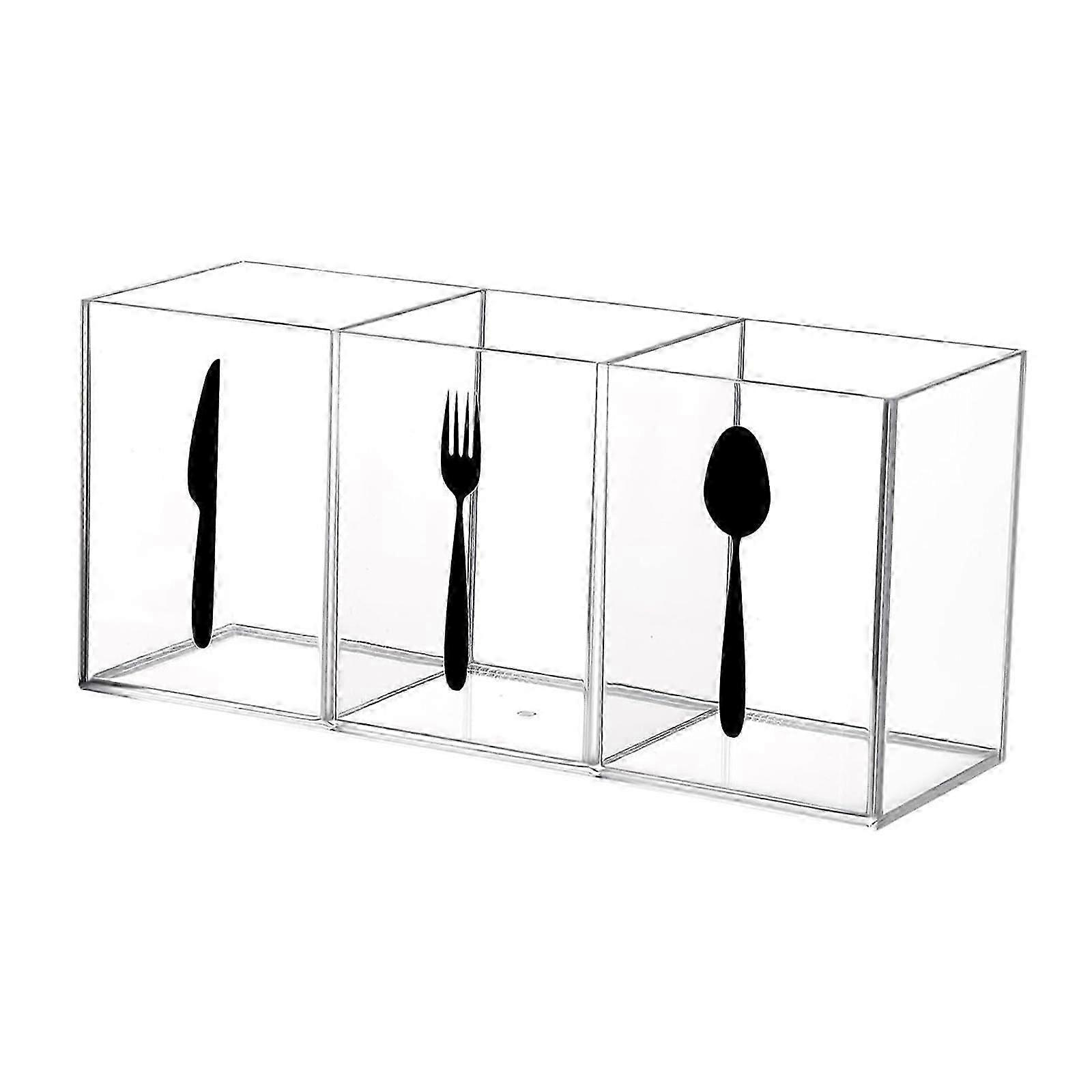 Clear Acrylic Desktop Organizer Box with 3 Compartments for Kitchen Utensils, Office Supplies, and Outdoor Use