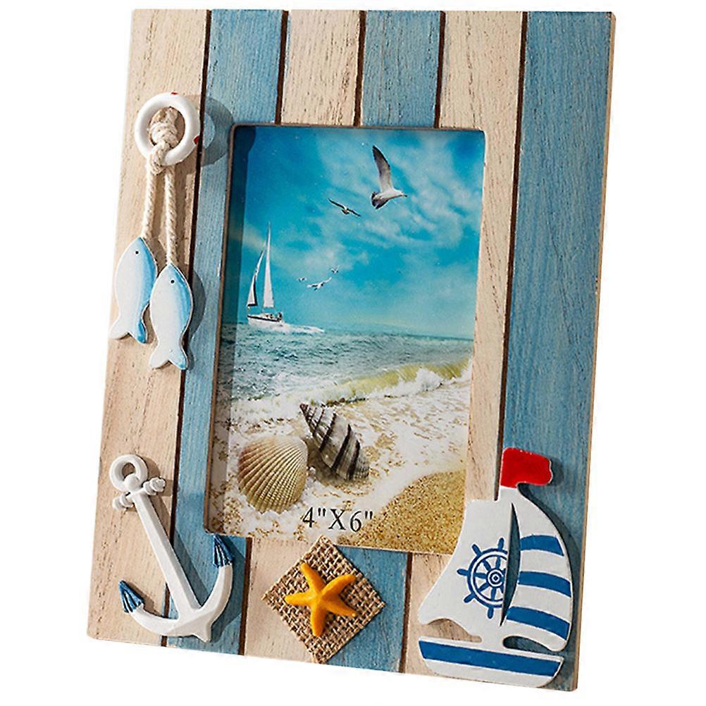 Bedroom Photo Holder Decor Nautical Style Wooden Frame for Desktop Use Assorted Color 22x17cm 1Pcs