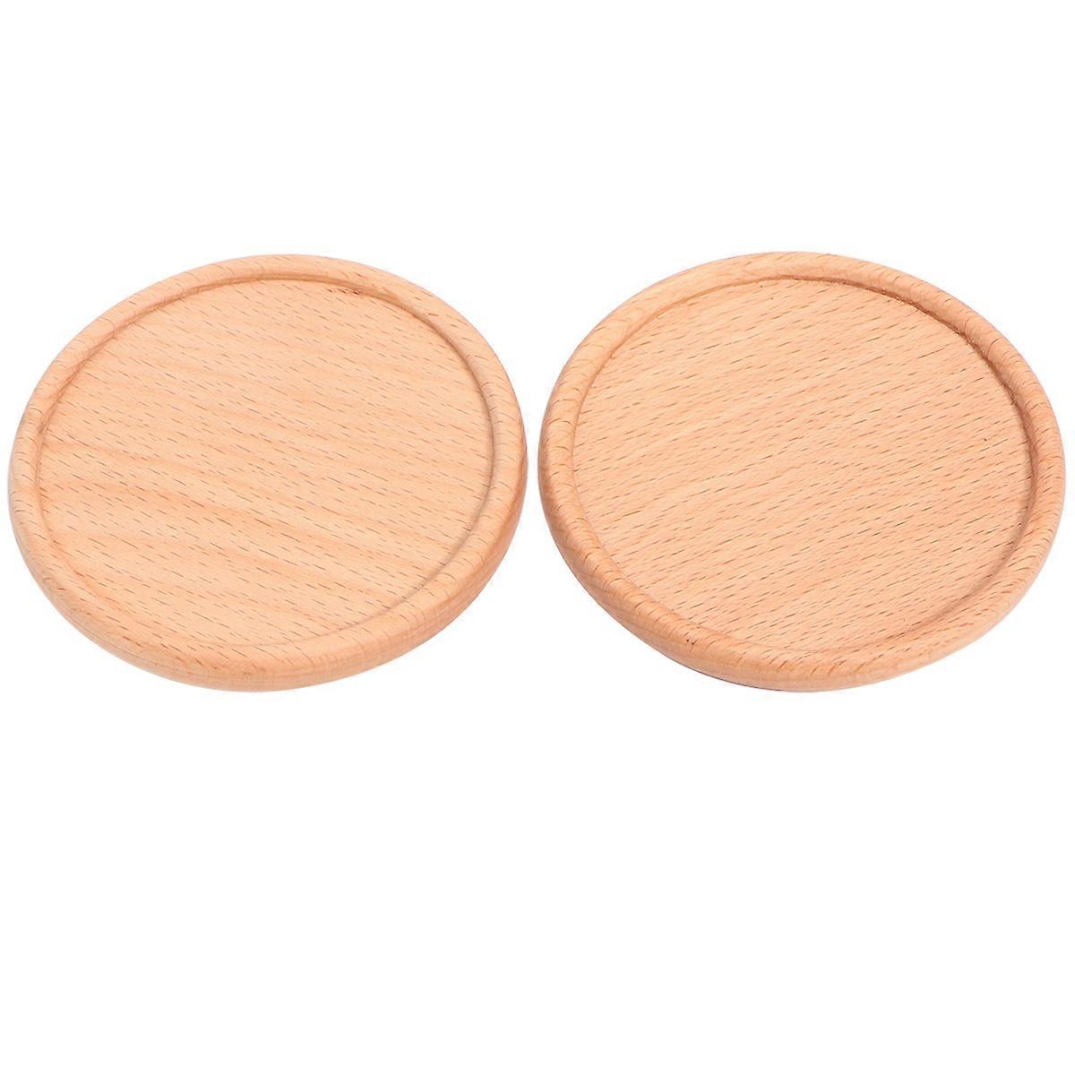 2pcs Japanese Style Wooden Coasters, Non Slip Insulated Pads for Drinks & Hot Dishes, Beech Wood Round Design for Home & Restaurant Use