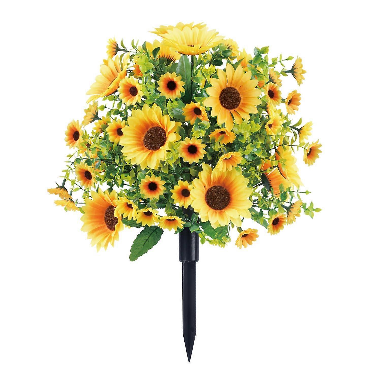 Artificial Sunflower with Plastic Ground Stake Yellow Artificial Flower for Outdoor Garden Yard Lawn Patio Weatherproof Fade Resistant 22 Inch