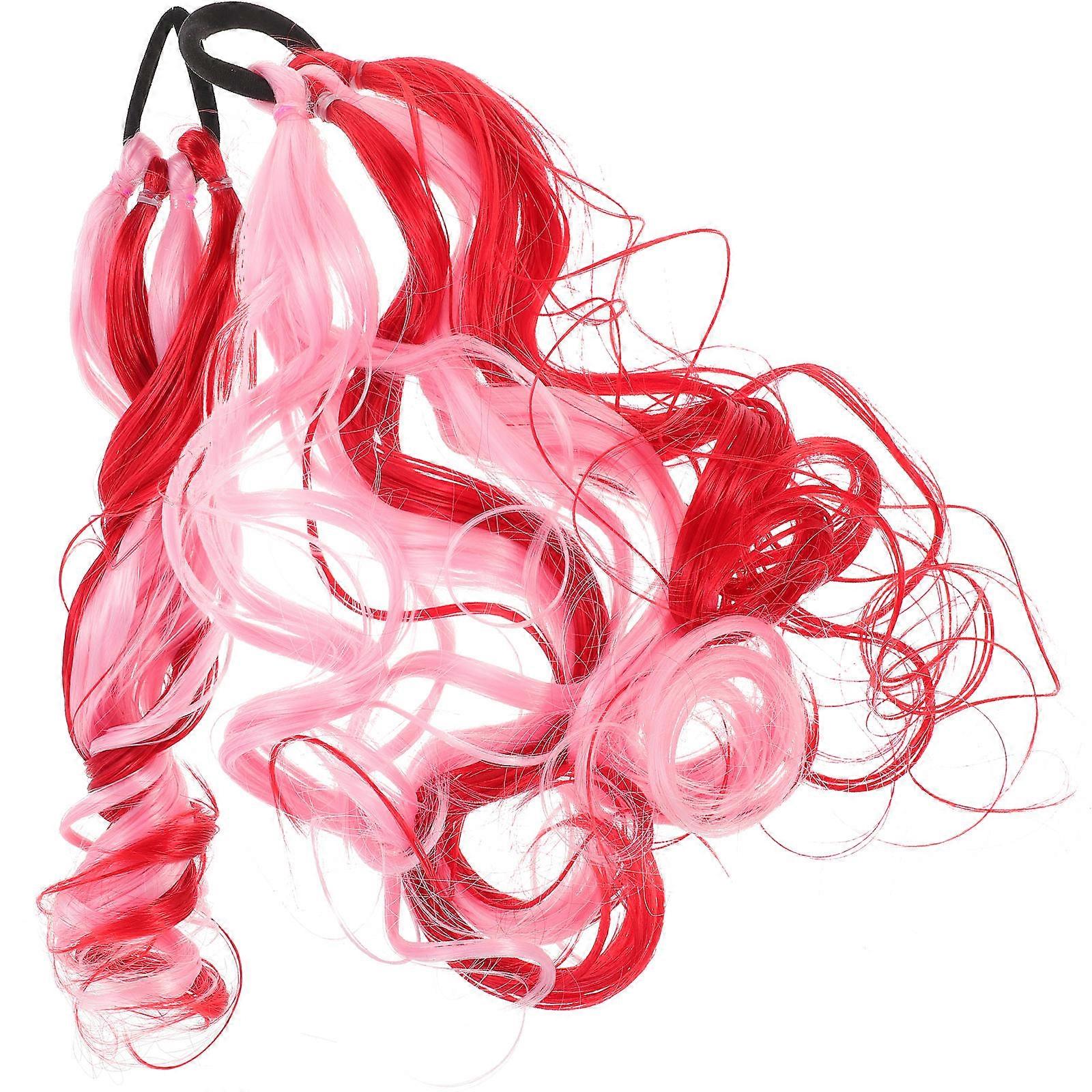 Ponytail Extensions For Women Curly Ponytail Hairpiece Red Stage Performance 2Pcs