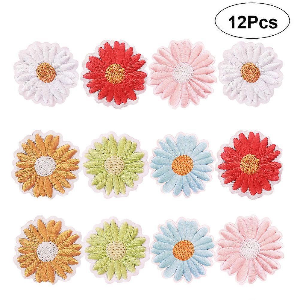 Sew On Patch Daisies Flower Patch Handmade Projects Circular Non Woven Fabric Repair 12Pcs