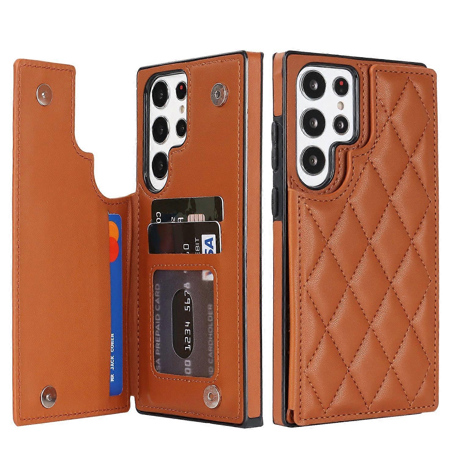 Case For Iphone 13 Brown Ins Multi-function Card Holder Wallet Slot No342