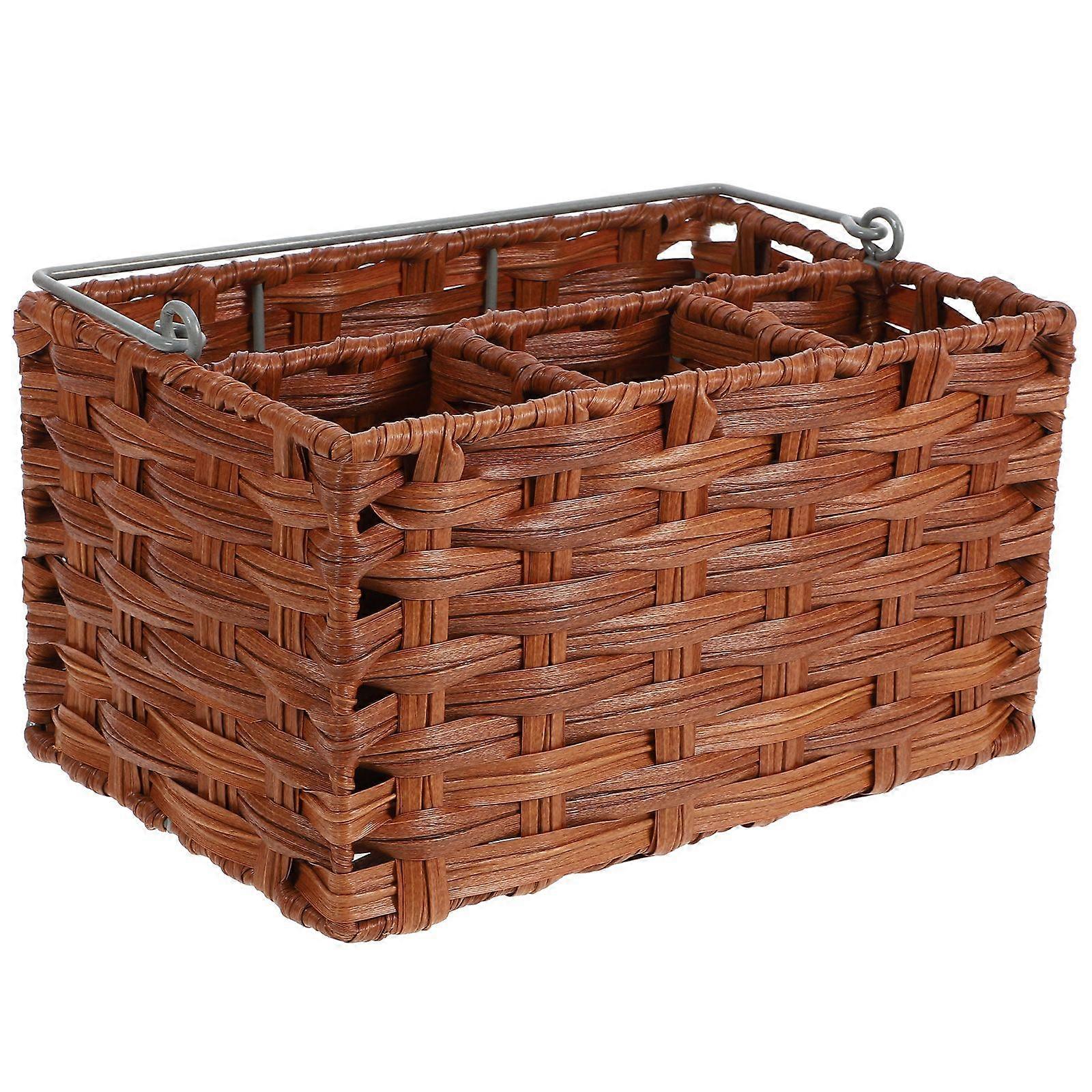 Imitation Rattan Storage Basket Portable Handle Tool Baskets Picnic Storage Basket