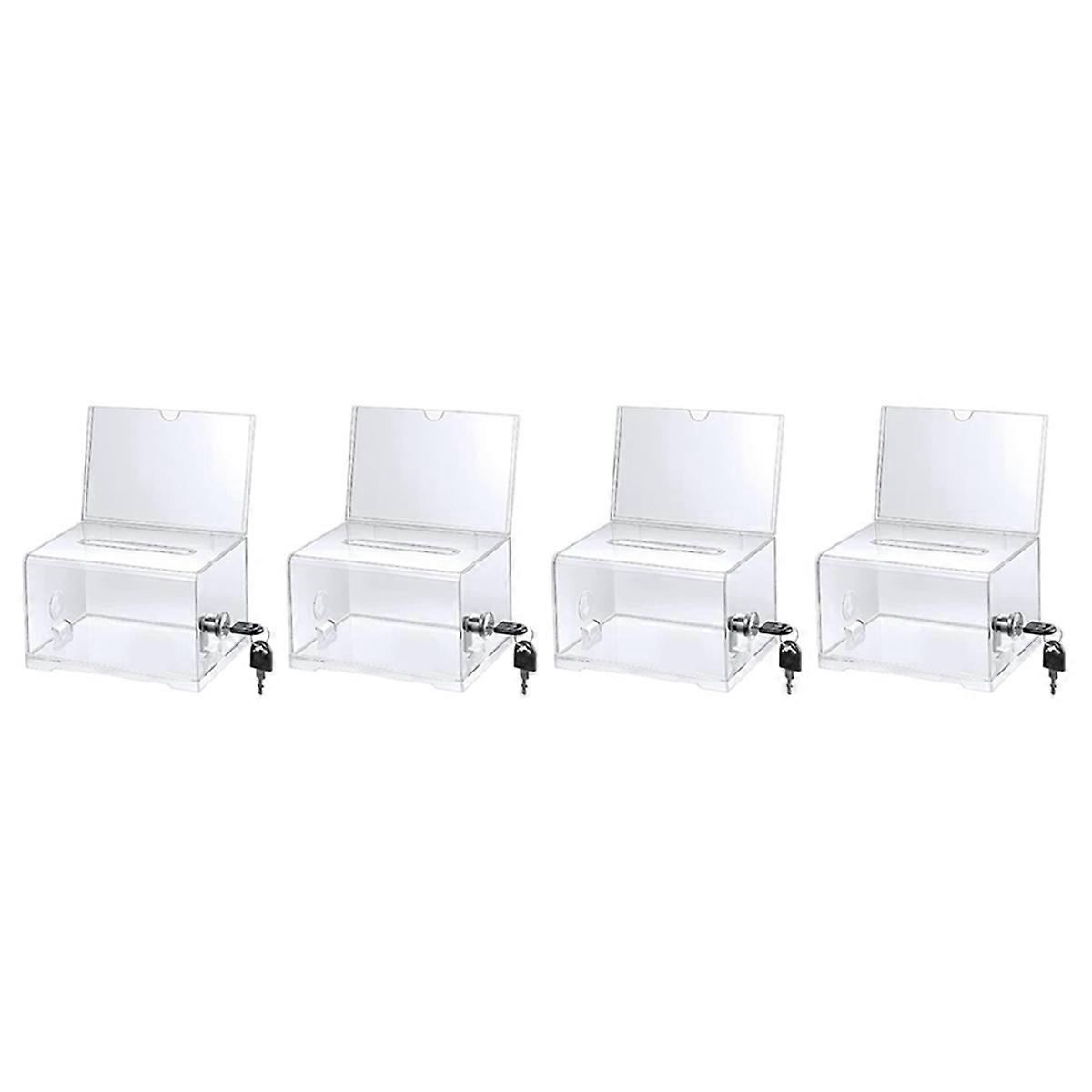 4 Pack Acrylic Donation Box with Lock, Clear Ballot Box with Sign Holder, Suggestion Box for Fundrai