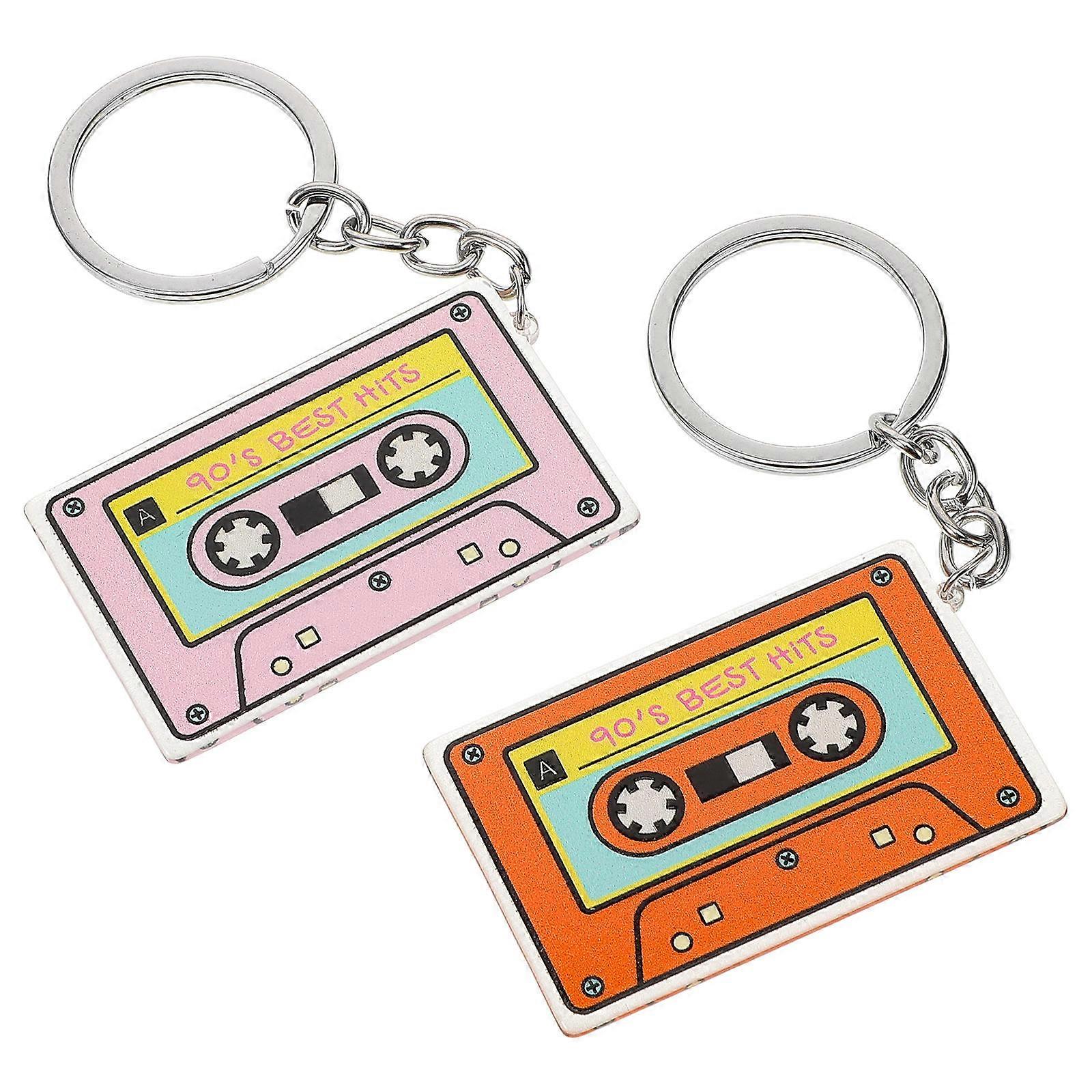 Mini Cassette Recorder Keychain Pendant Party Pink Acrylic 2Pcs