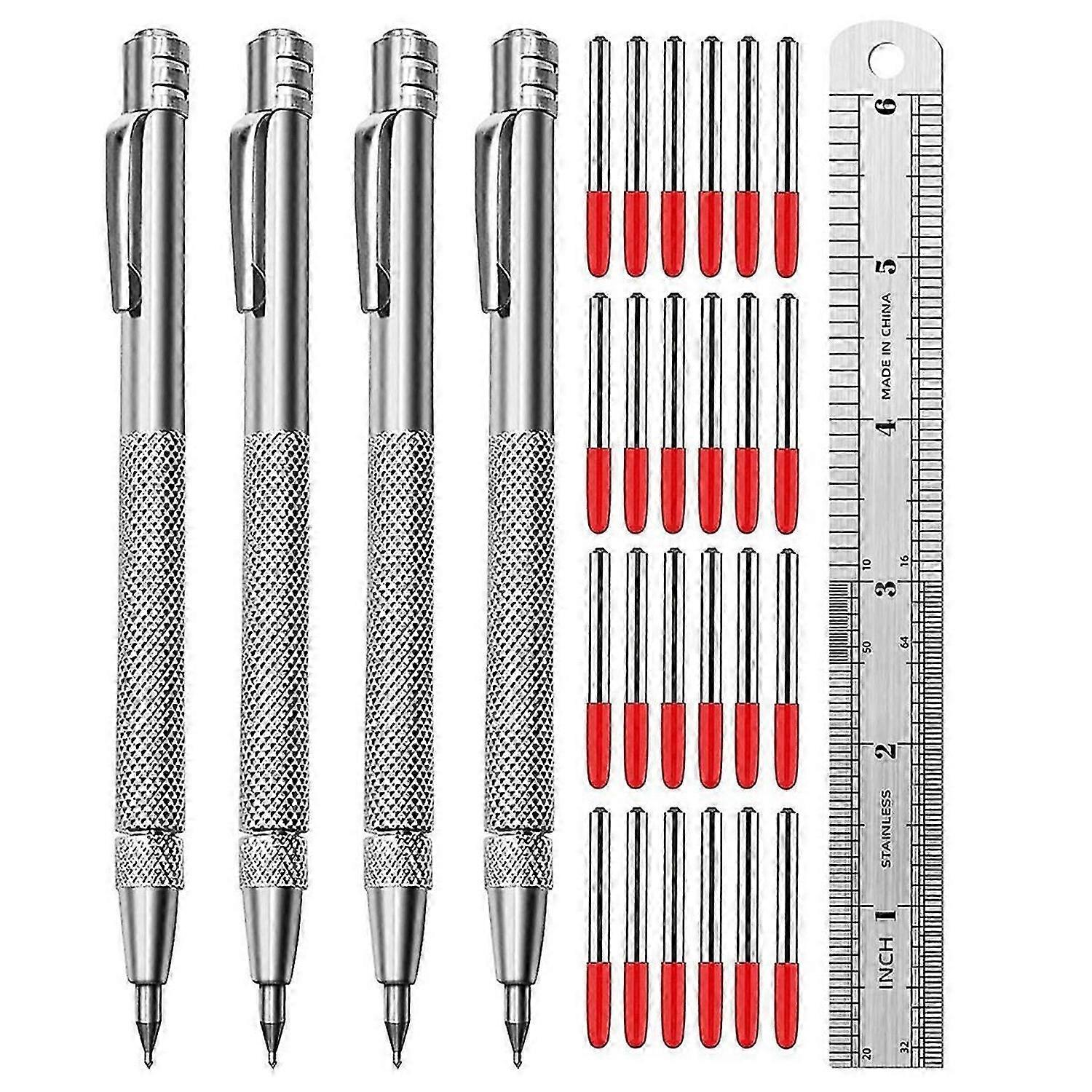 4 Pack Tungsten Carbide Scriber with Magnet, Metal Scribe, with Extra 24 Replacement Marking Tip and