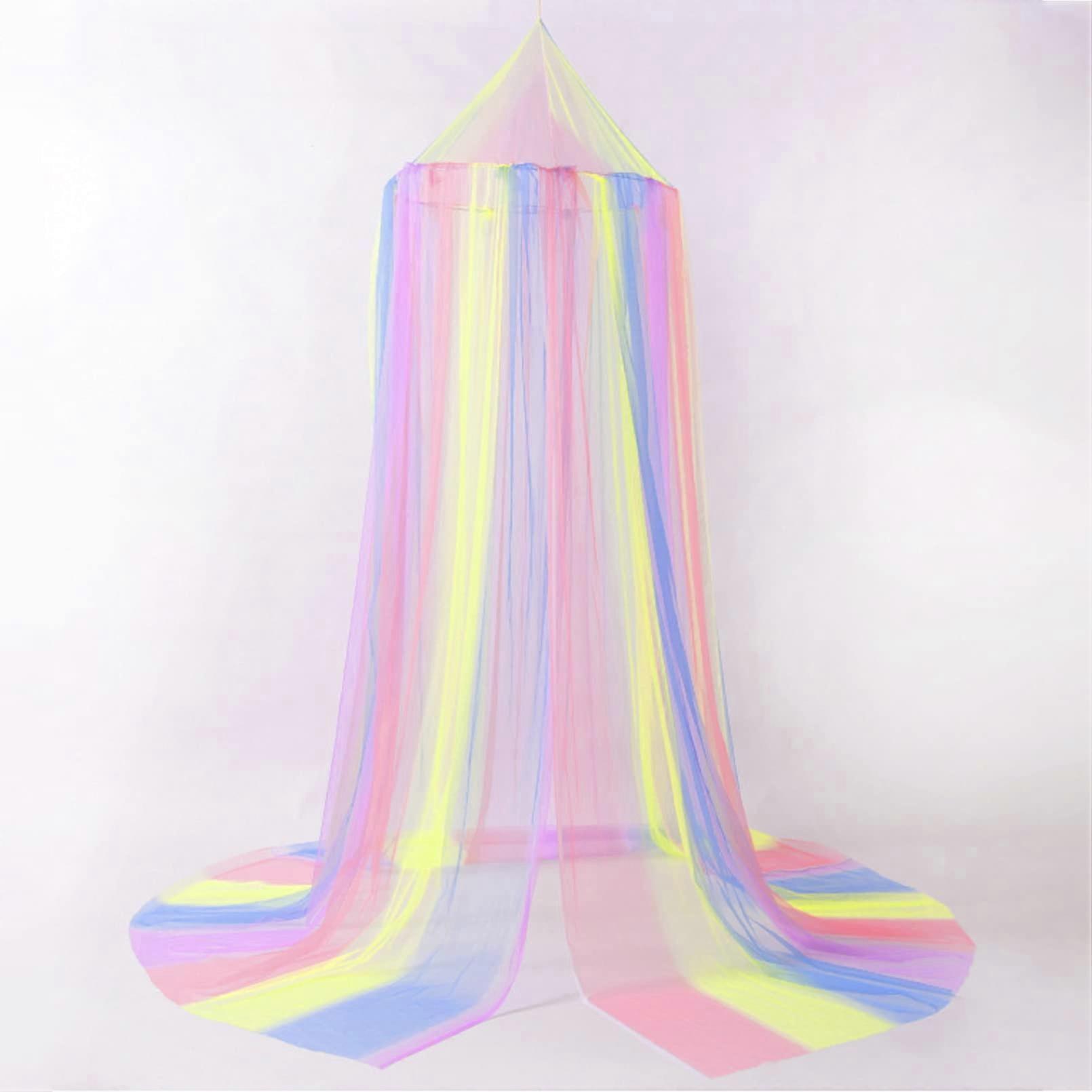 Hanging Canopy Bed Curtains Mosquito Net Tent for Kids, Colorful Rainbow Nursery Decor, Round Arched Design