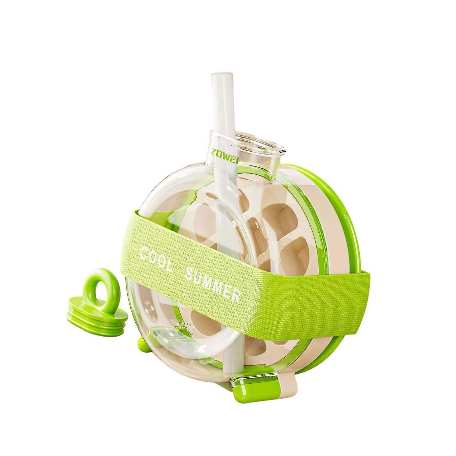 Userfriendly beverage container with quickrelease mechanism and straw accessory press to dispense ice cube bottles.