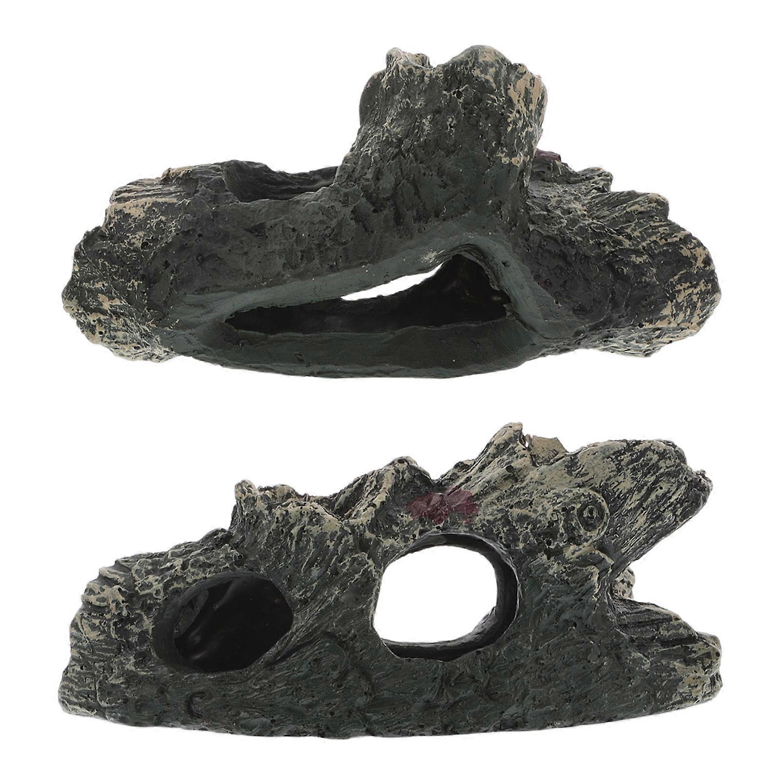 Reptile Hiding Log Wood Aquarium Decoration Decaying Trunk Shape Home Aquarium 2Pack