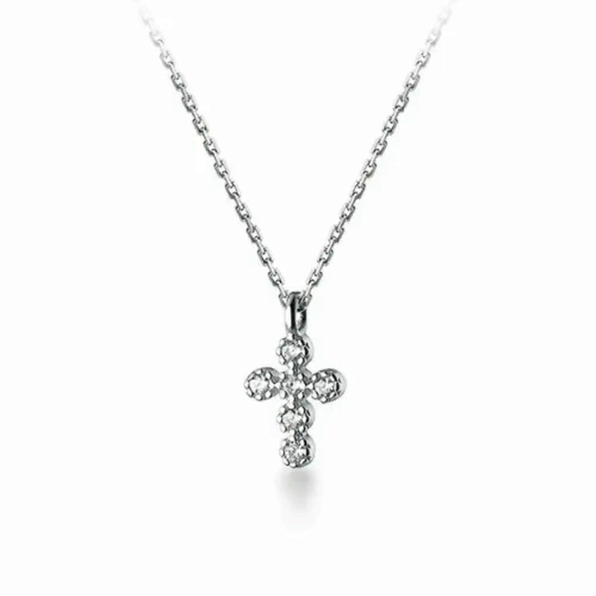 Necklace With Small Cross Pendant In Sterling Silver With Zirconia A2728-Silver