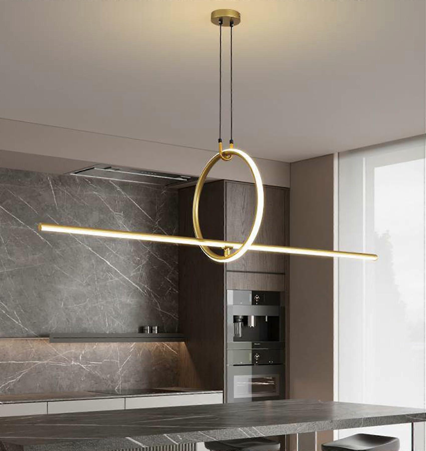 Dining Table Pendant Light, Dimmable LED Pendant Lamp 40W, Modern Hanging Light with Remote Control, Linear Design (Gold)