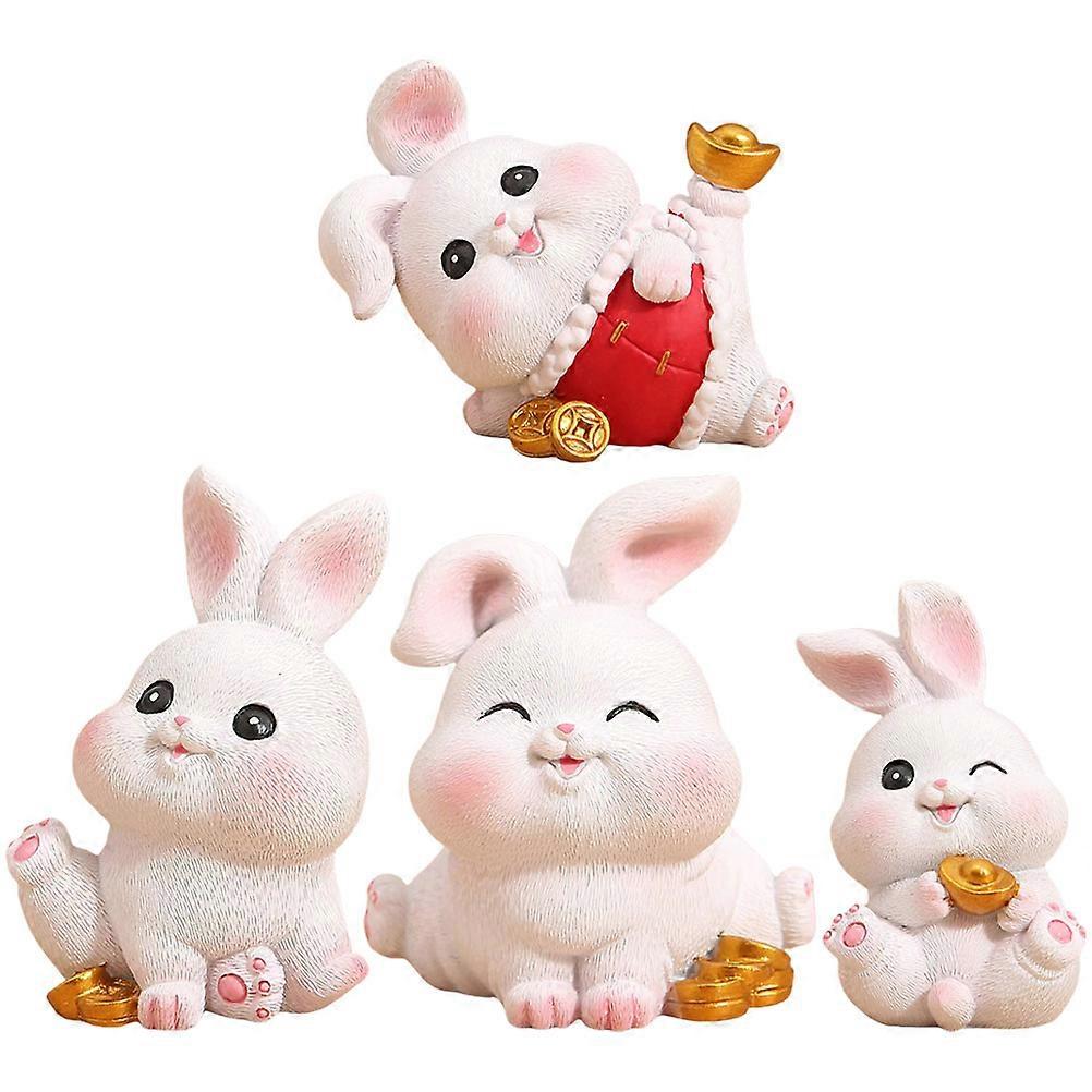 Car Cute Accessories Small Bunny Decoration Resin Material Assorted Color 6.5X6X5.5CM 4Pcs