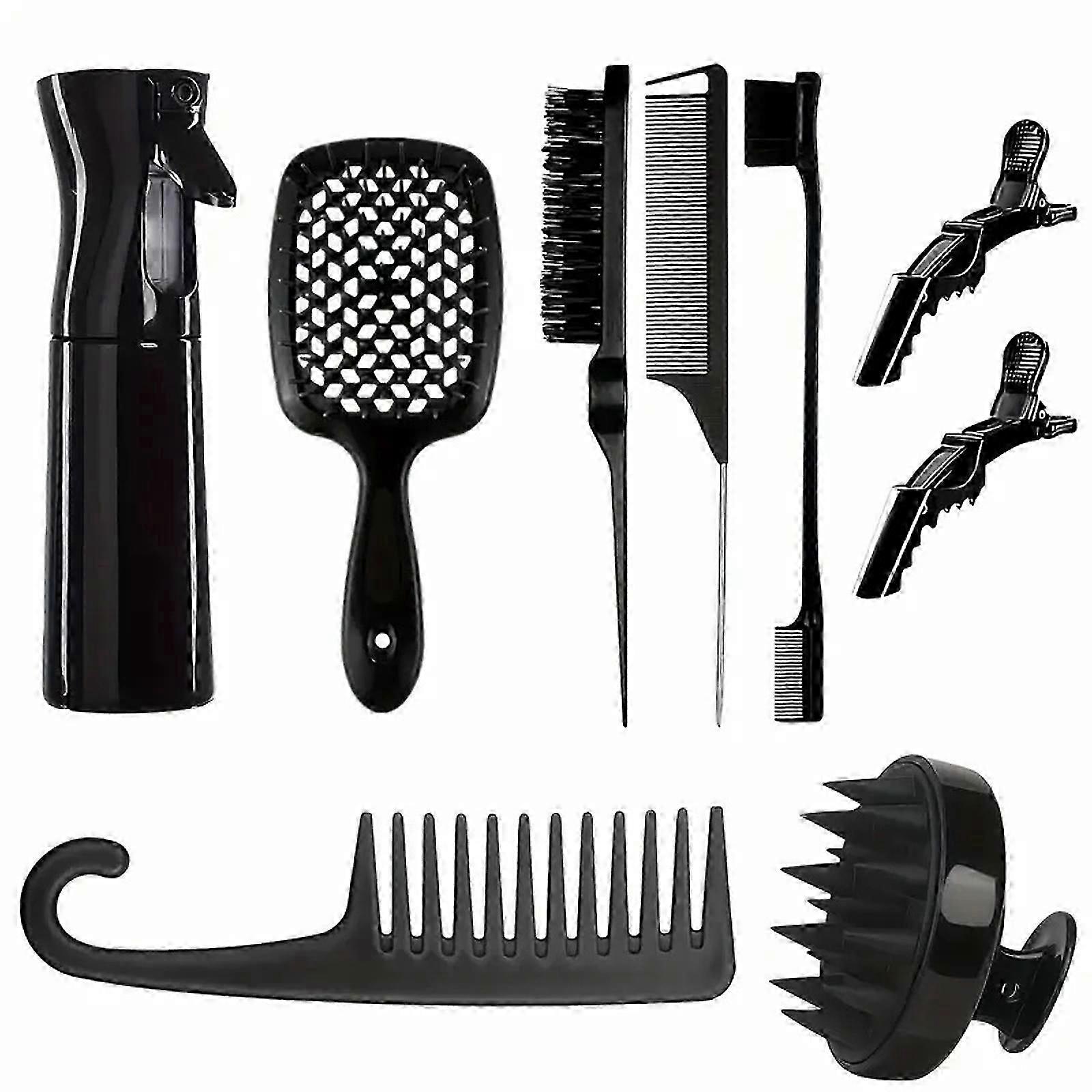 9本のヘアブラシセット、ナチュラルヘア用のもつれをほぐすブラシ、スプレーボトル付きカーリーヘアブラシセット、ヘアスタイリング用ブラシセット