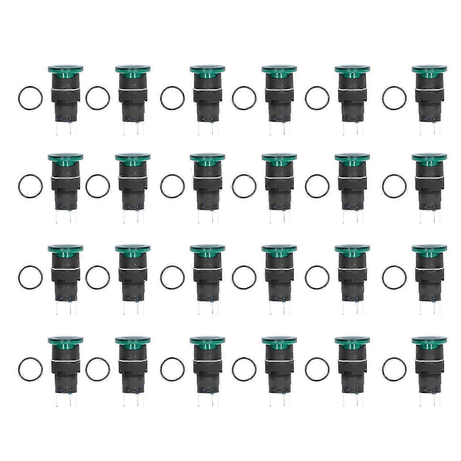 25Pcs Button Switch Mushroom Head Self Locking Push Buttons with Green Light BEMLA1611MDSG(AC220V )