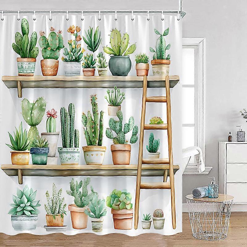 植物シャワーカーテン猫緑の鉢植えの植物はトイレに猫を叶えますモダンなバスルームの装飾ポリエステルファブリックバスタブカーテン、300x180cm-118x70in~07952