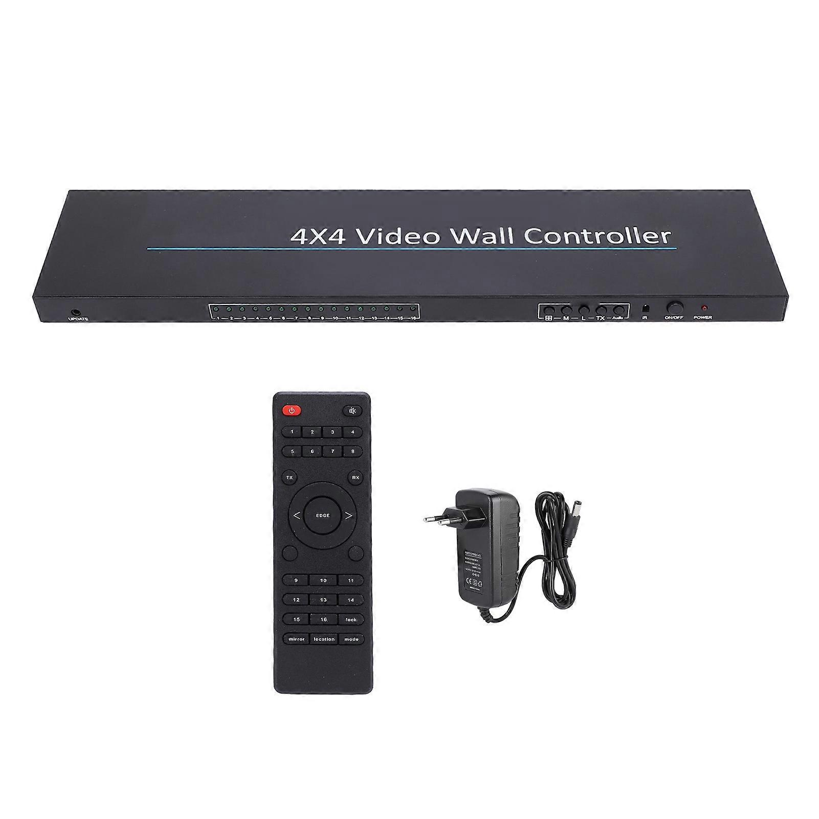 4K HD Video Wall Controller - 24 Splicing Modes, Remote Control, EU Plug, 4x4 Processor