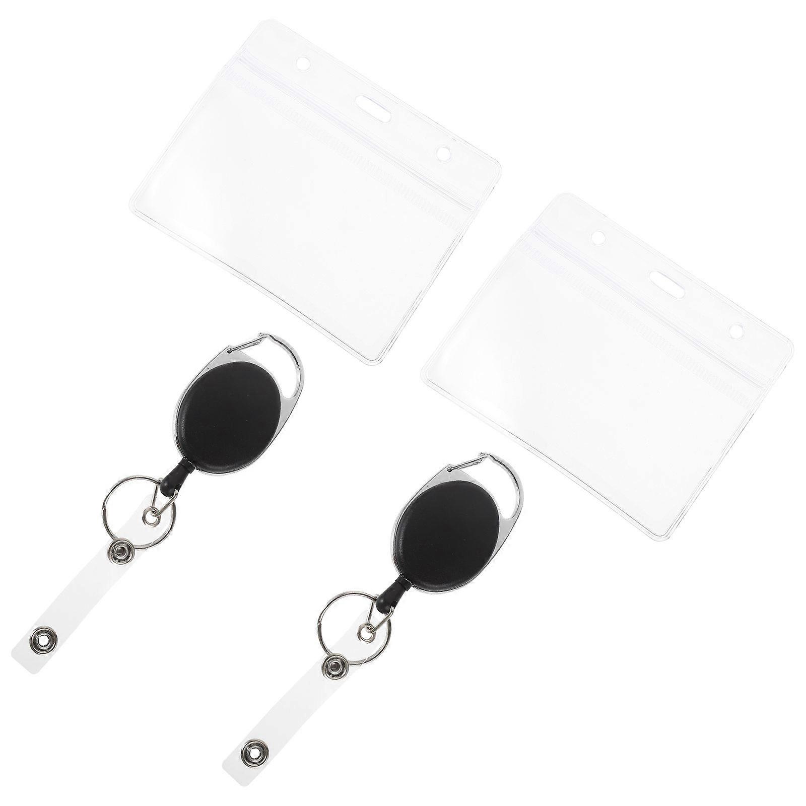 Badge Id Holder Retractable Badge Buckles Keys Industry Use Aluminum Alloy Material 3.9×3.2×0.1in 2Pack