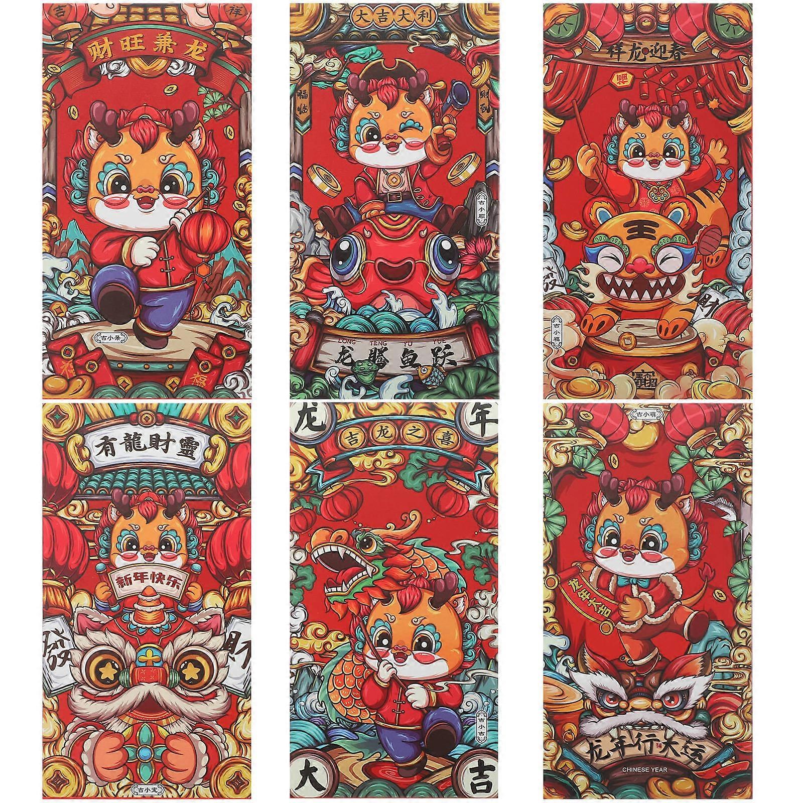 Chinese Style Red Envelopes Spring Festival Envelopes Rectangular Shape For Various Individuals 6Pcs