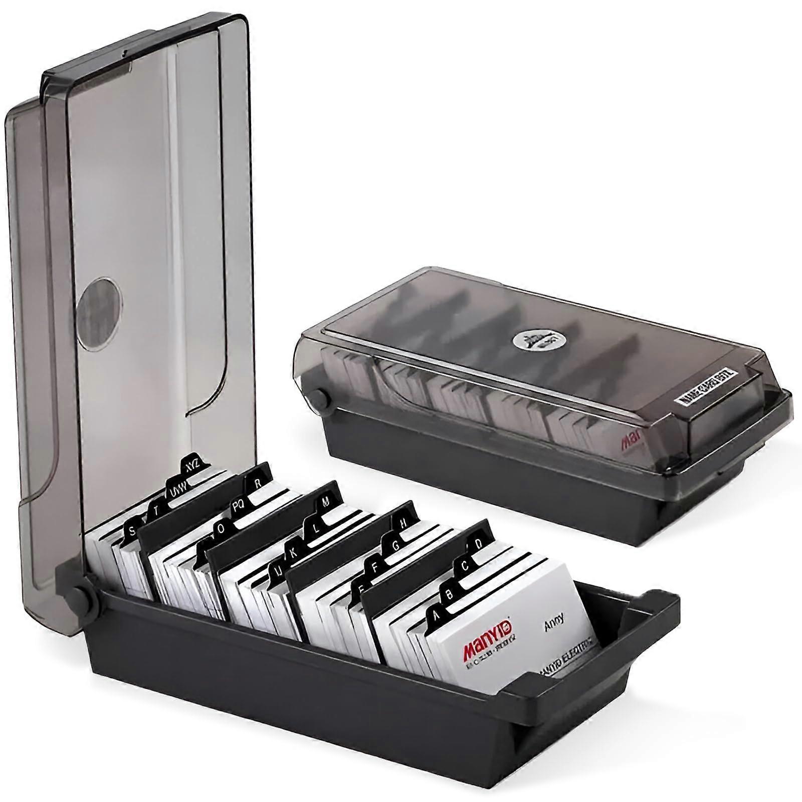 Business Card Box Holds 500 Cards, Large, Transparent, with 4 Dividers, AZ Tabs