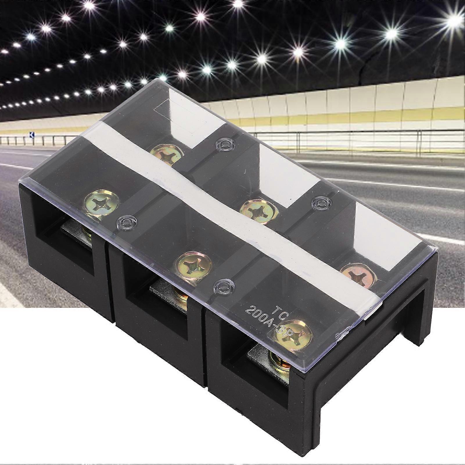 Terminal Strip Dual Row High Current Screw Terminal Block with PC Cover for Lighting Power Distribution 200A 600V 3 Position (2003) 