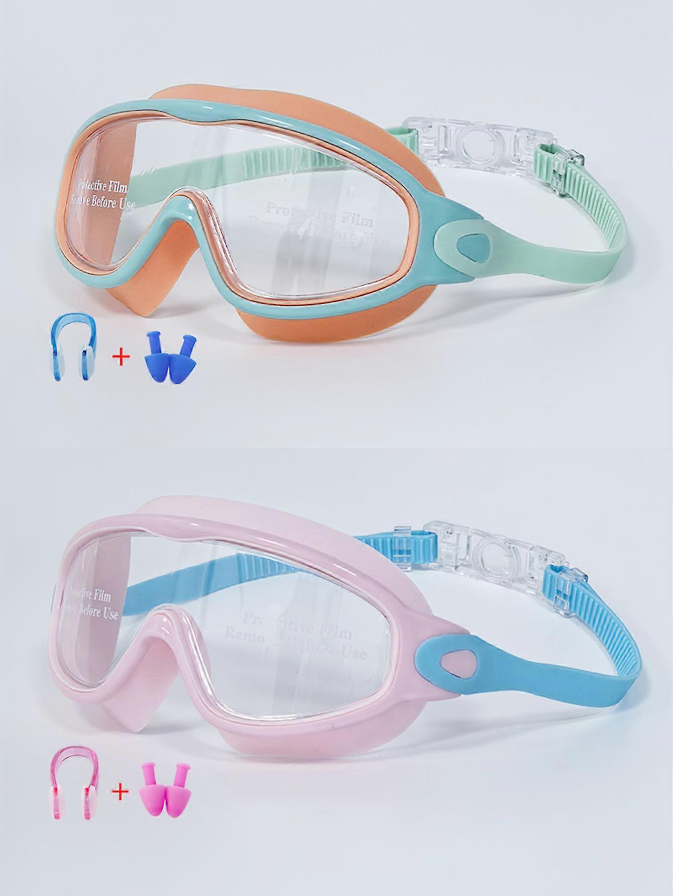 Lunettes de natation à grande monture, lunettes de natation HD imperméables et anti-buée, unisexes (vert + bleu rose)