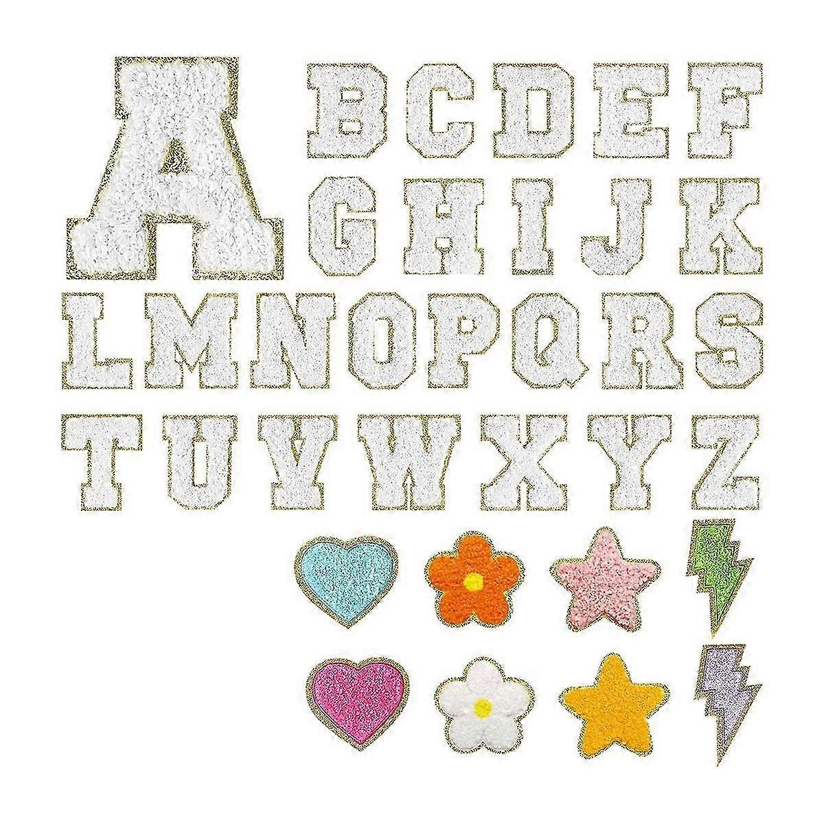 34 Pcs Glitter Chenille Iron-On Letter Patches A-Z - Colorful Alphabet Patches for Customization & Craft Projects