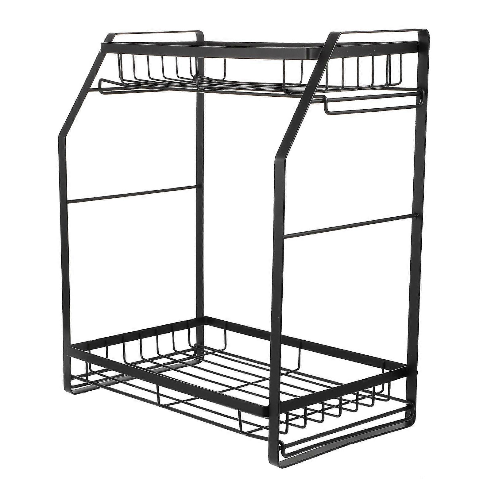Seasoning Storage Shelf Two-Layer Kitchen Countertop Organizer Black Multi-Layer Spice Rack 1Pack