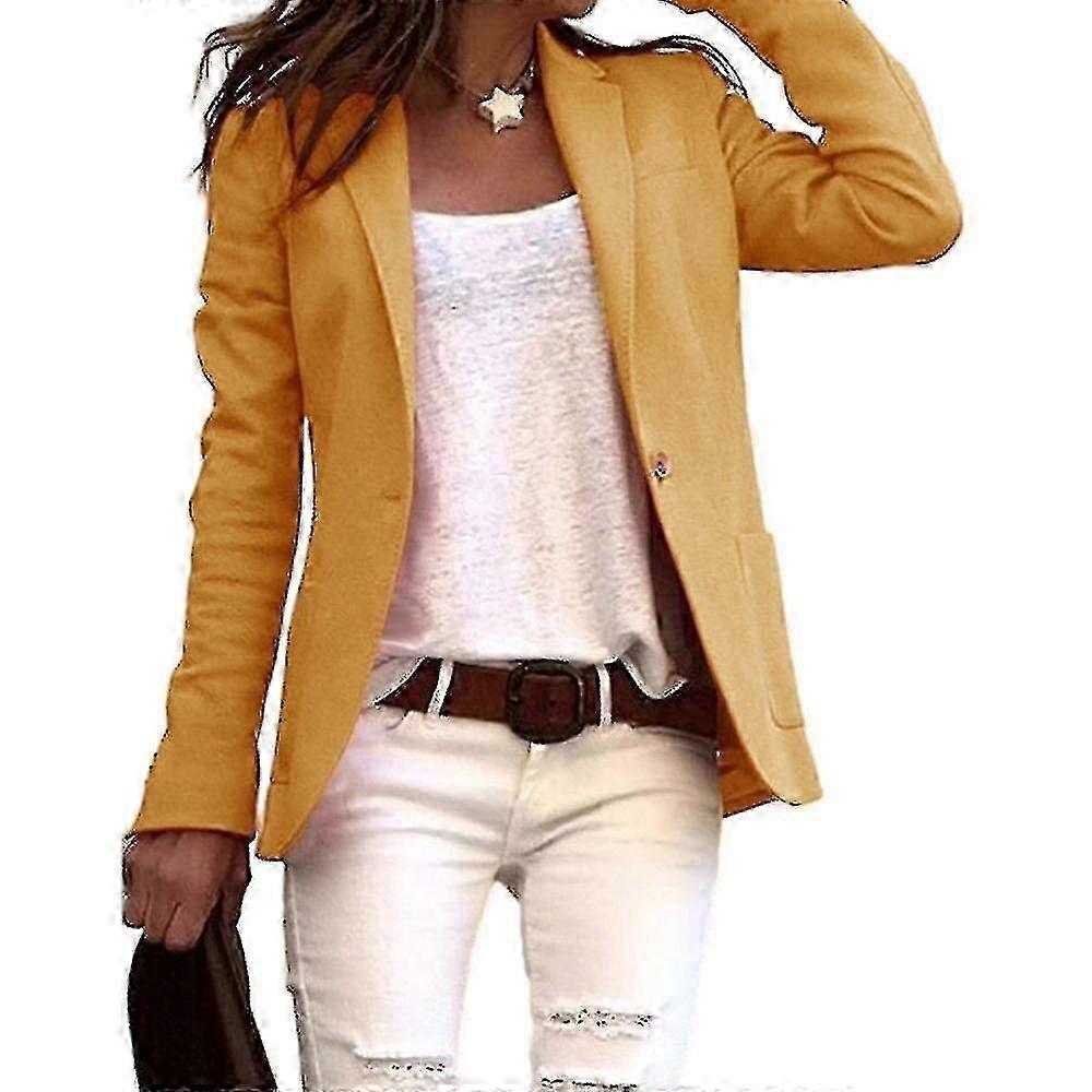Ladies Work Office Lapel Jacket Suit Blazer One Button