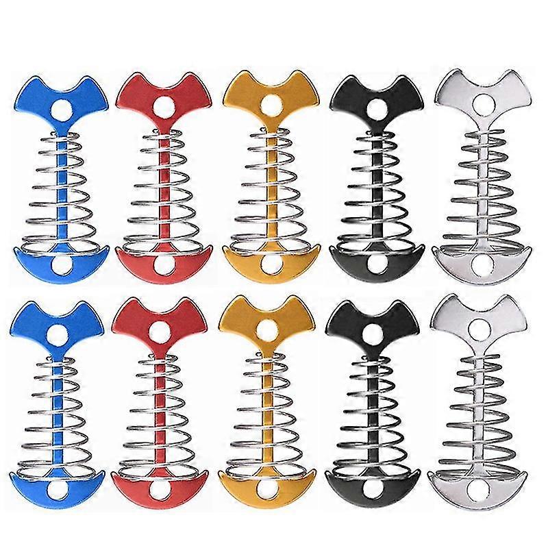 10-Pack Adjustable Tent Pegs with Spring Anchor for Deck and Awning