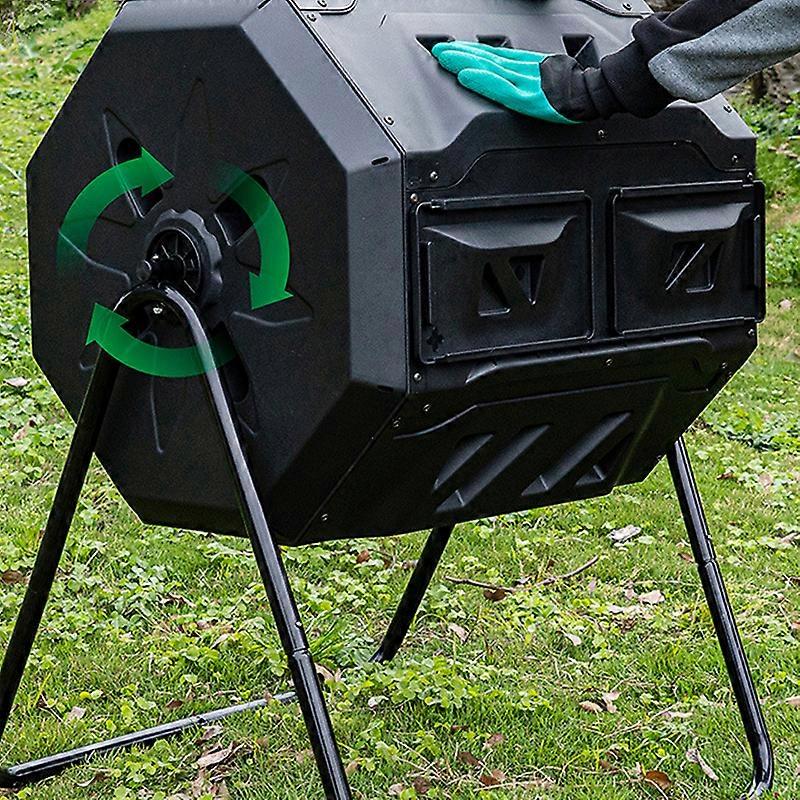 מיכל קומפוסט שחור מסתובב של פח קומפוסט 42 ליטר לציוד חצר גינה חיצונית 