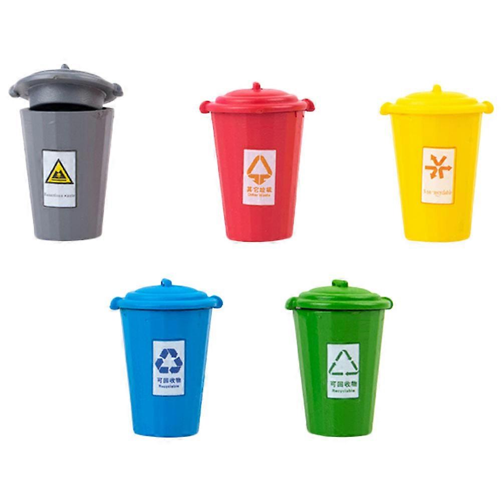 5 Piece Detailed Trash Can Models for Landscape, Dollhouse & Apartment Decor