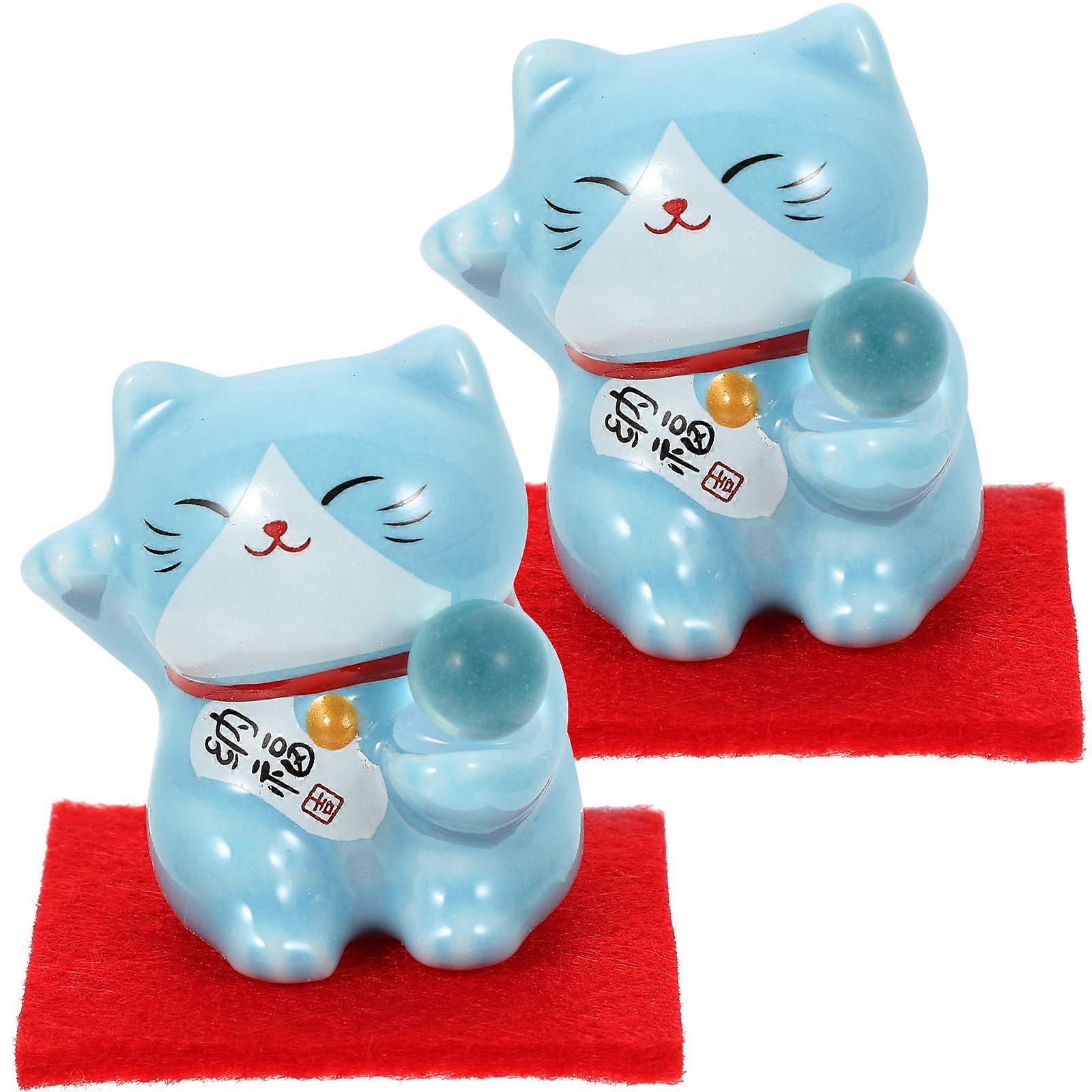 Cat Design Ceramic Statue Wealth Car Adornment 1.8×1.8×1.6in 2Pcs