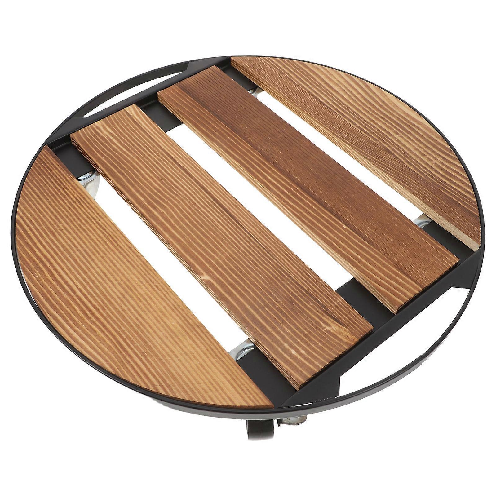 Coffee Wooden Plant Stand with Wheels for Garden Heavy Duty Rolling Planter Tray 12.5 Inches Diameter