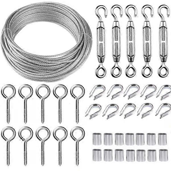 سلك الحديقة 30M / 2mm الفولاذ المقاوم للصدأ أسلاك حبل طقم ، M5 Turnbuckle سلك حبل طقم ، سلك السياج