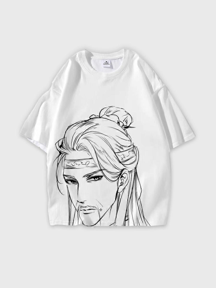 T-shirt round neck Character Pattern loose short sleeve Q70