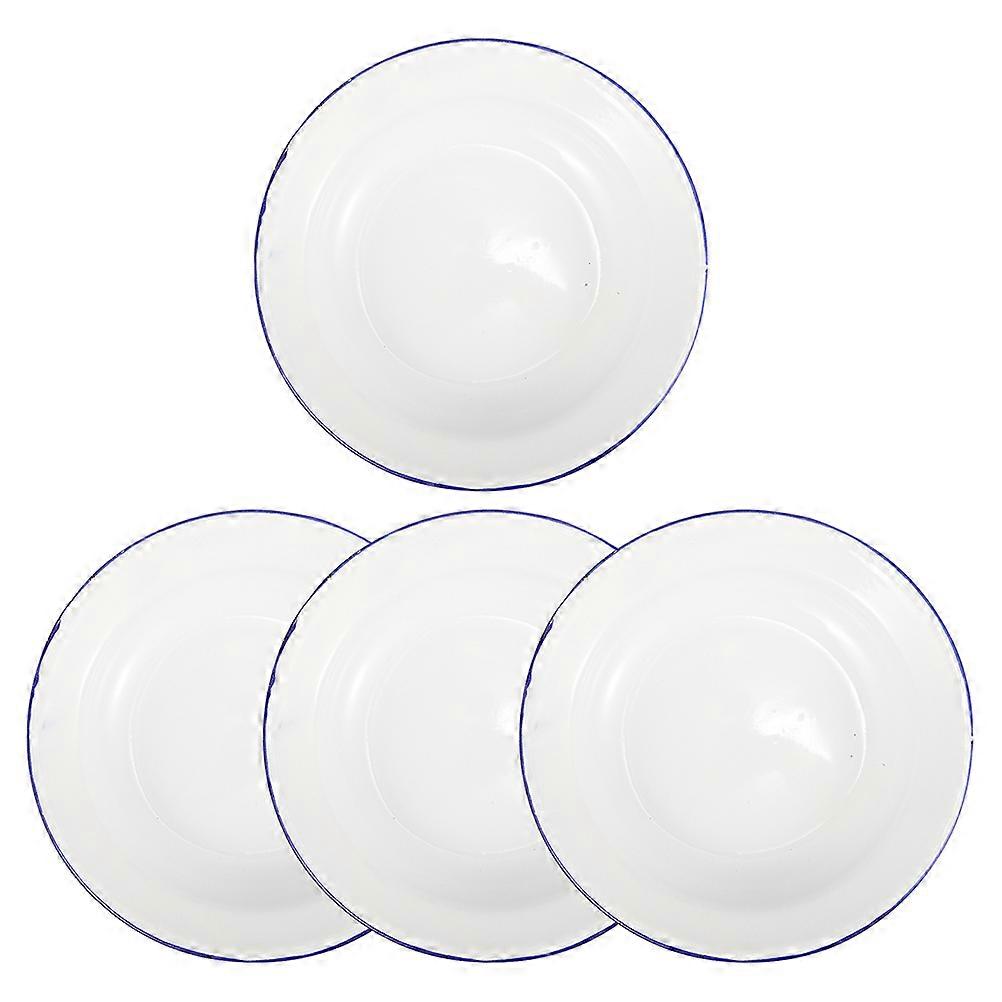 Enamel Serving Tray Vintage Round Edge White 20.00X20.00X3.00CM Food Serving Home Use 4Pcs