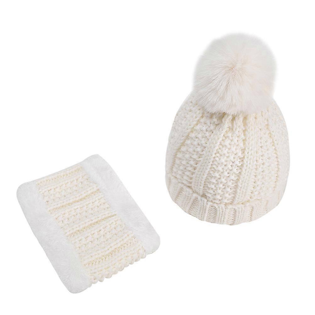 Warm Knitted Children's Hat With Matching Neckerchief For Winter Use Designed For Boys And Girls 0-3 Years Old 1 Set In White