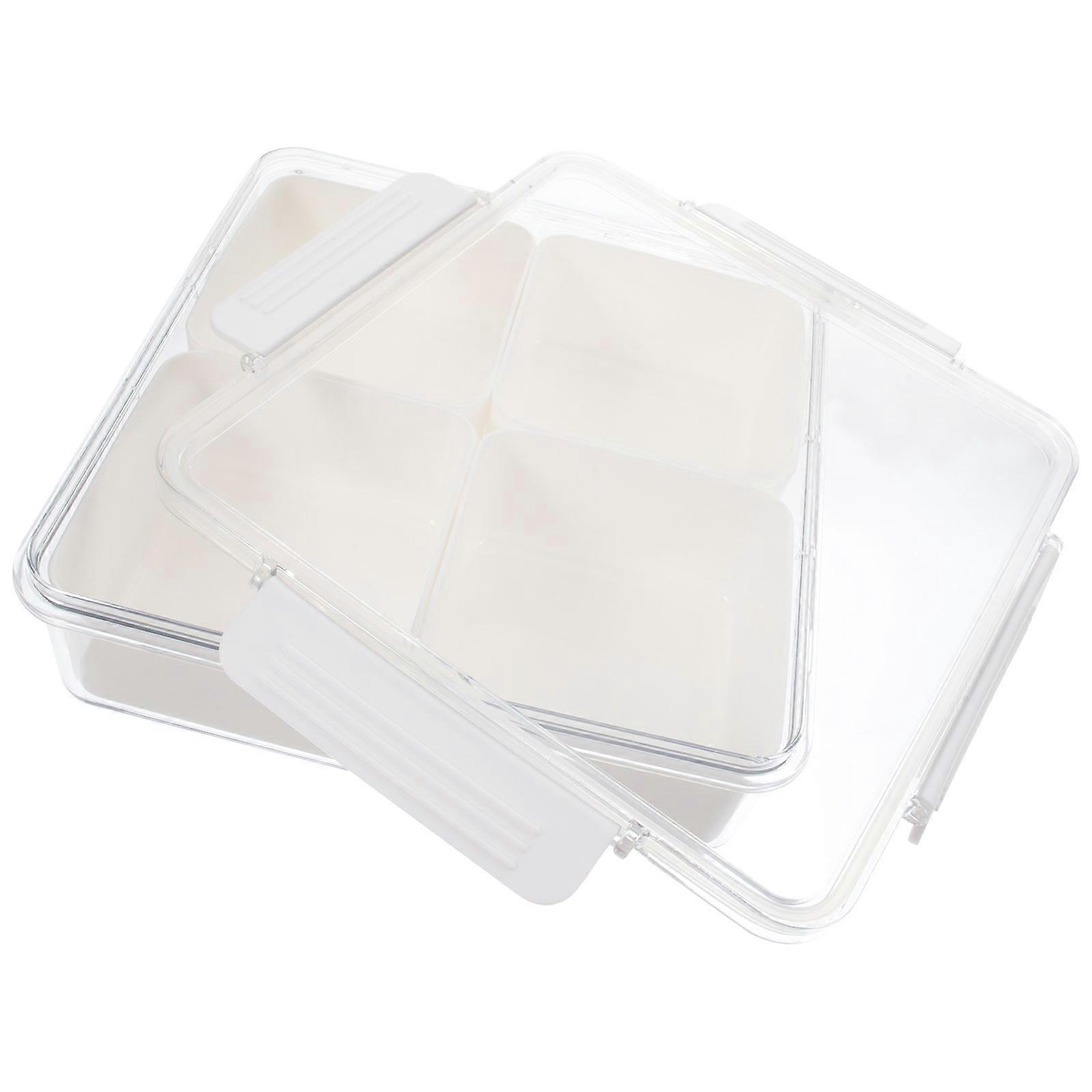 MultiFunctional Transparent Snack Storage Box with Lid for Fruits Nuts and Vegetables White 14.3 x 9.5 x 5.1 Inches