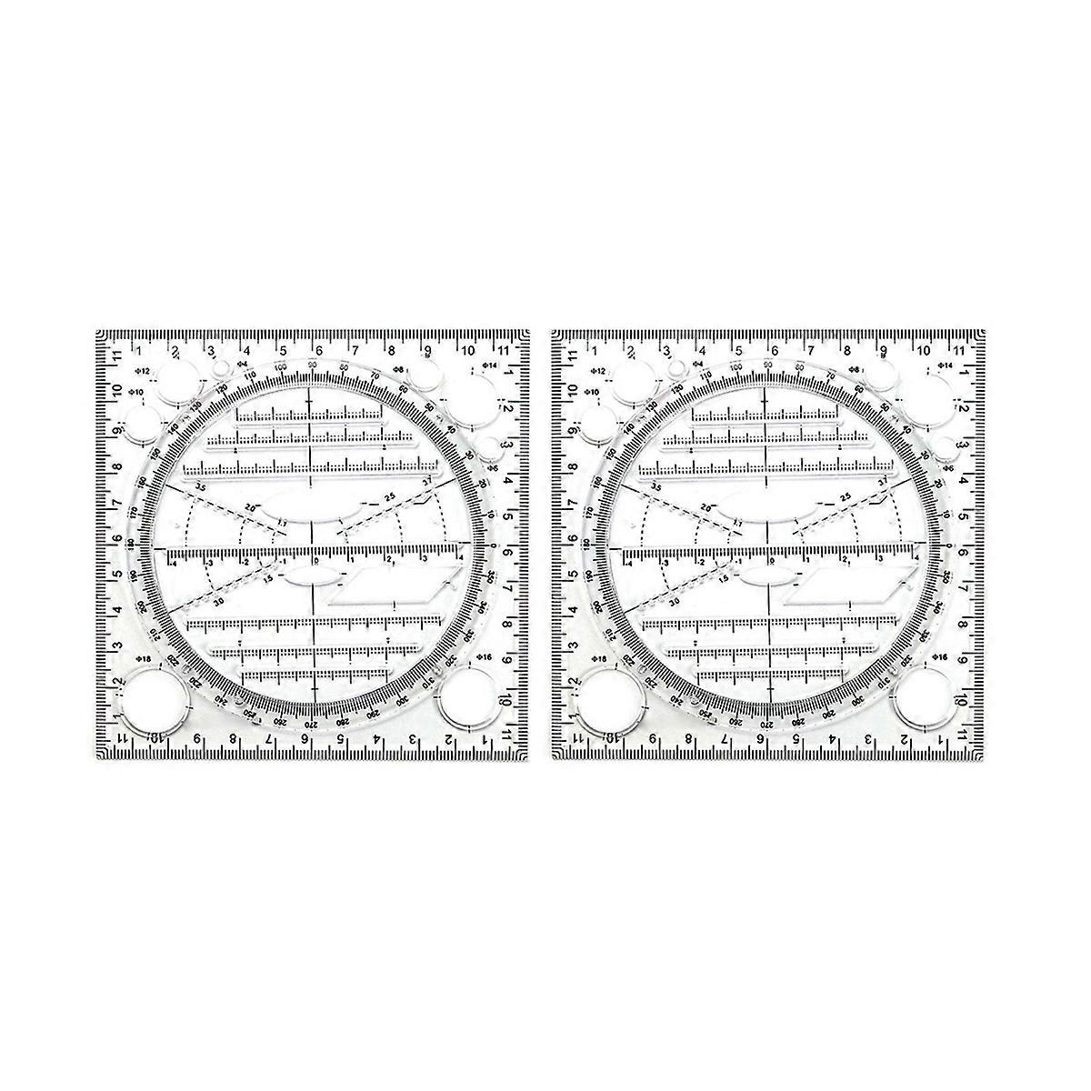 2X Multifunctional Circle Drawing Template, Geometric Drawing Tool, Measuring Ruler, Rotatable Angle