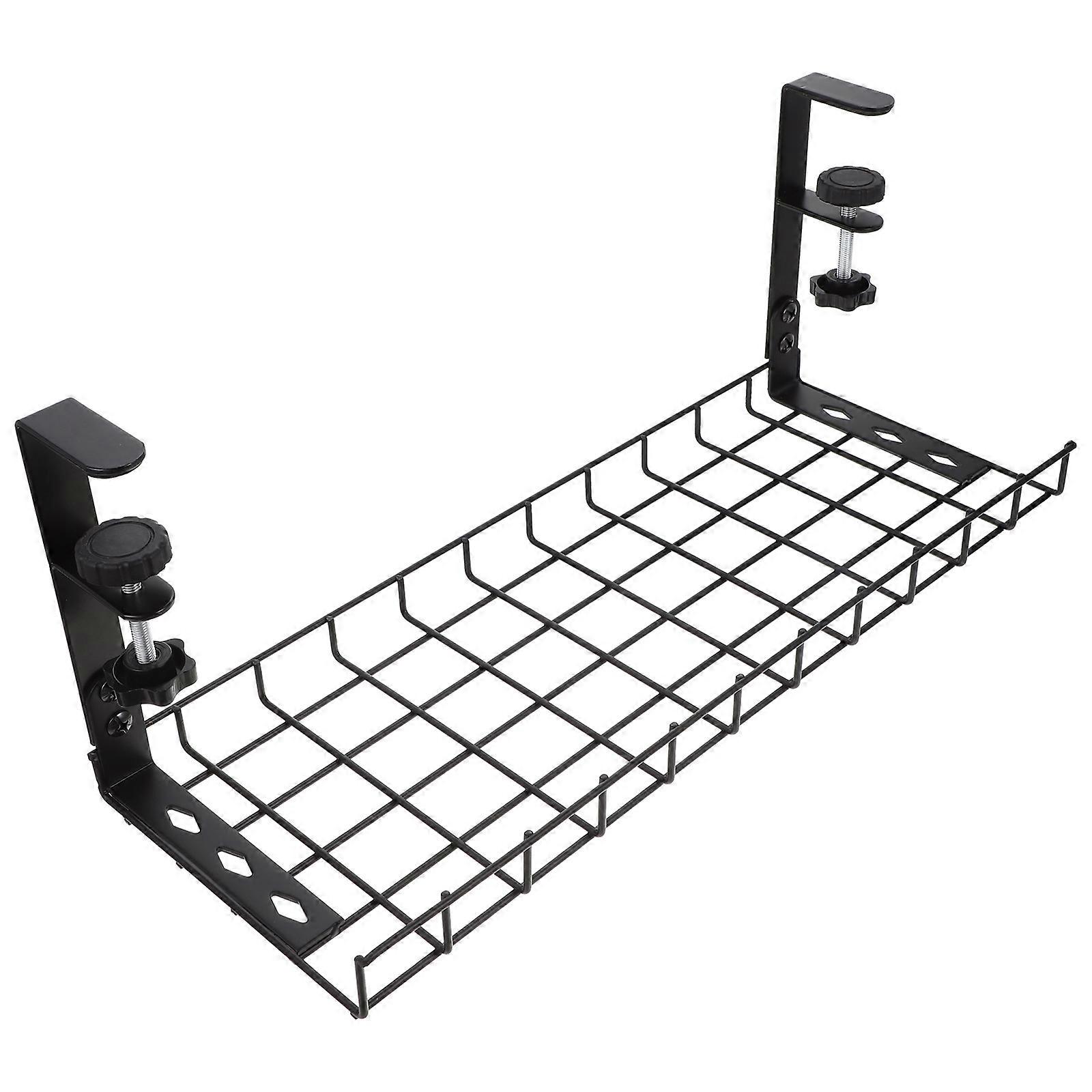 Under Desk Cable Management Tray Storage Rack in Black Steel for Organizing Cords 6.3x4.7x2.4 Inches