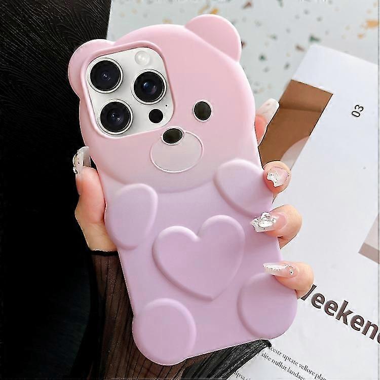 For iPhone 15 Bear Shape Oil-sprayed Gradient TPU Phone Case